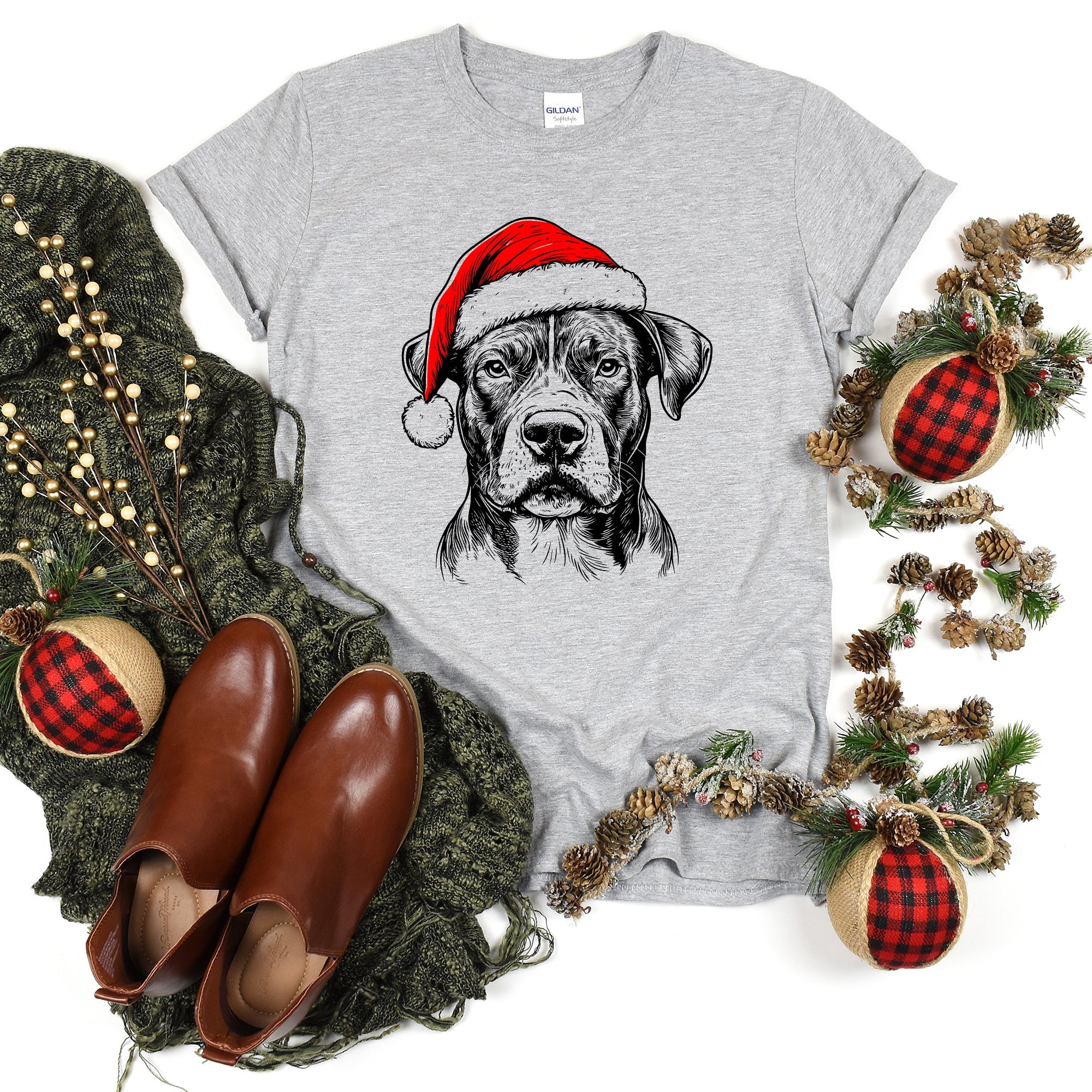 Pitbull Santa Christmas Dog Lover Festive Holiday Edition For Pet Lovers Comfort Colors Tee