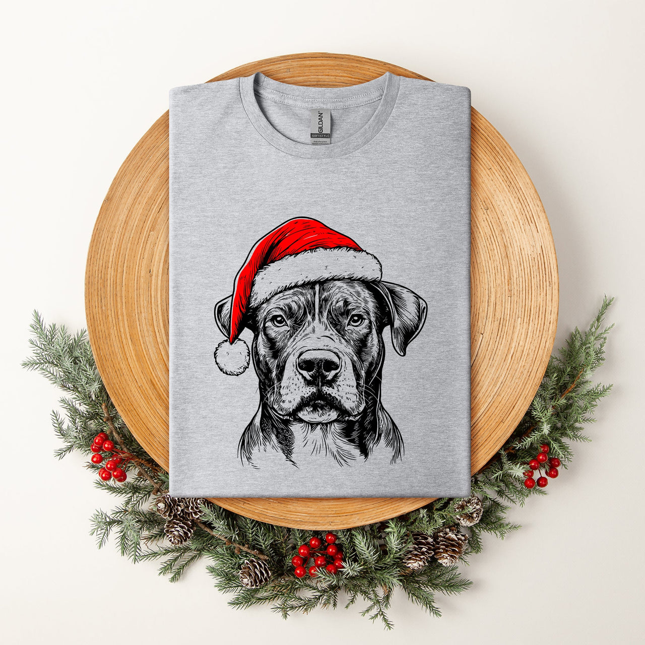 Pitbull Santa Christmas Dog Lover Festive Holiday Edition For Pet Lovers Comfort Colors Tee
