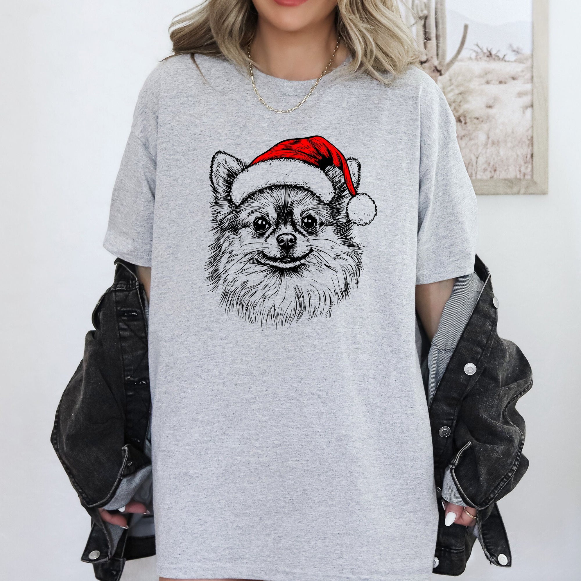 Pomeranian Santa Christmas Dog Lover Pet Portrait Whimsical Seasonal Edition Comfort Colors Tee