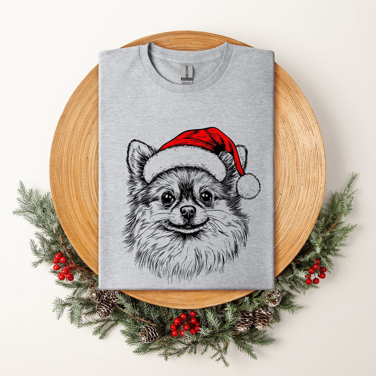 Pomeranian Santa Christmas Dog Lover Pet Portrait Whimsical Seasonal Edition Comfort Colors Tee