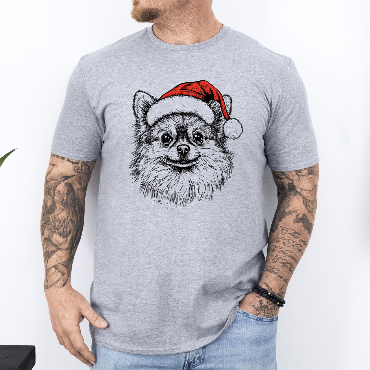 Pomeranian Santa Christmas Dog Lover Pet Portrait Whimsical Seasonal Edition Comfort Colors Tee