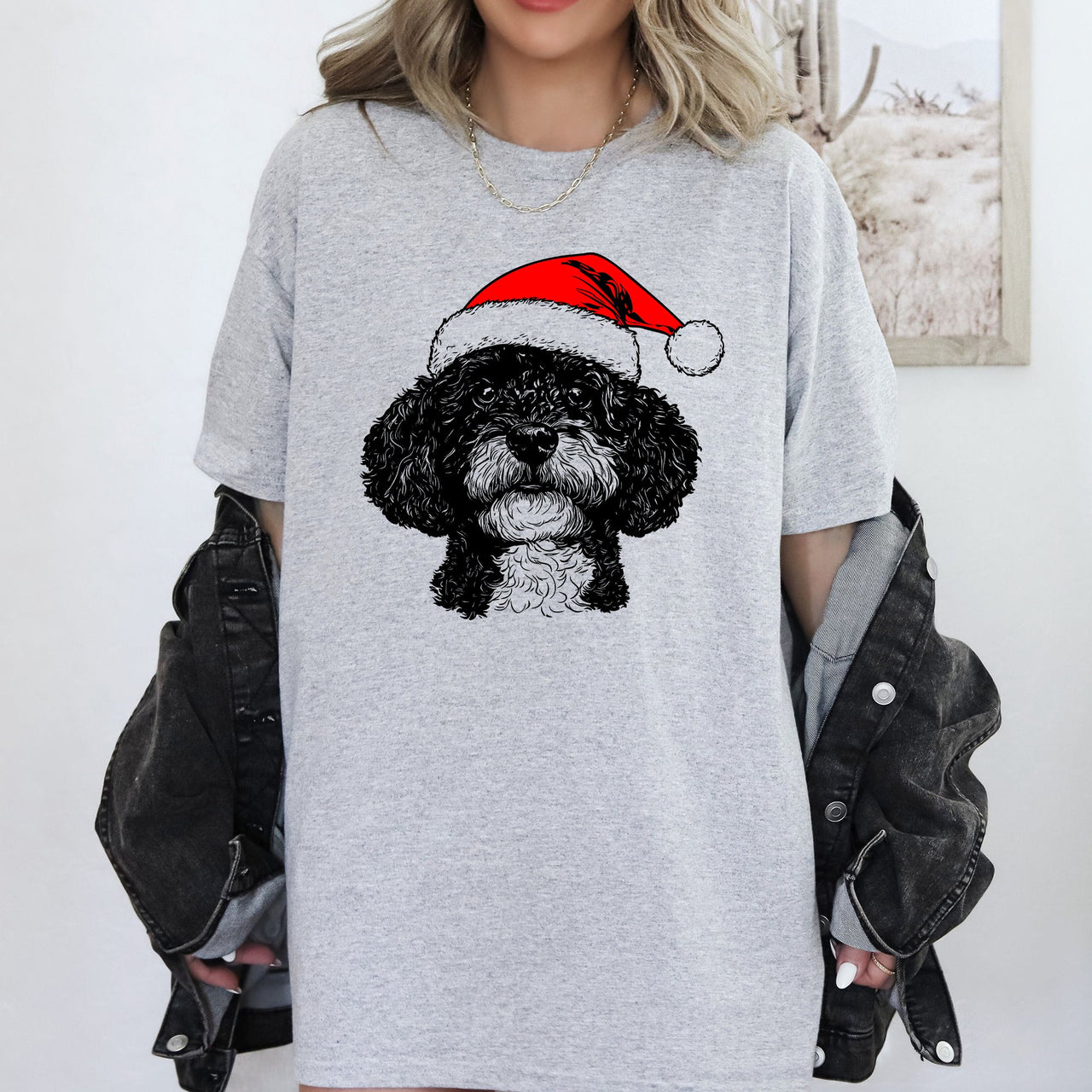 Portuguese Water Dog Santa Claus Christmas Dog Lover Portrait Comfort Colors Tee