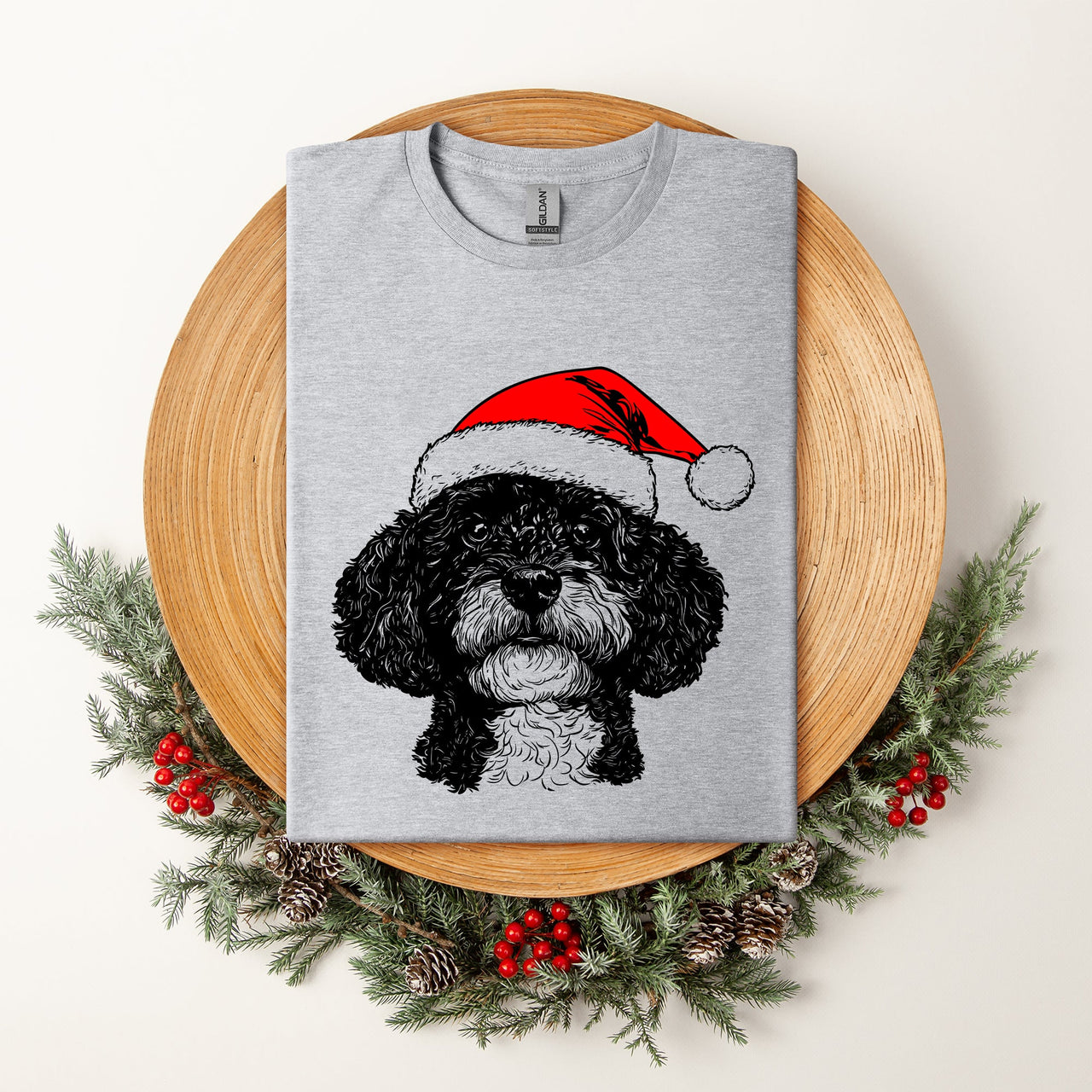 Portuguese Water Dog Santa Claus Christmas Dog Lover Portrait Comfort Colors Tee