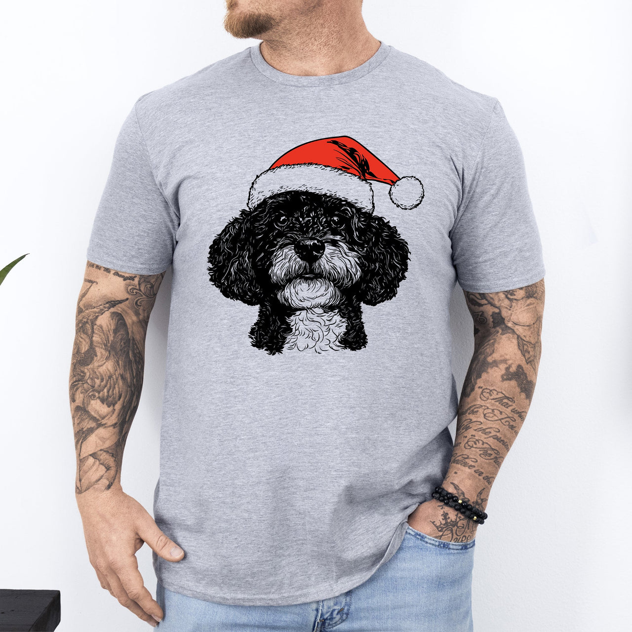 Portuguese Water Dog Santa Claus Christmas Dog Lover Portrait Comfort Colors Tee