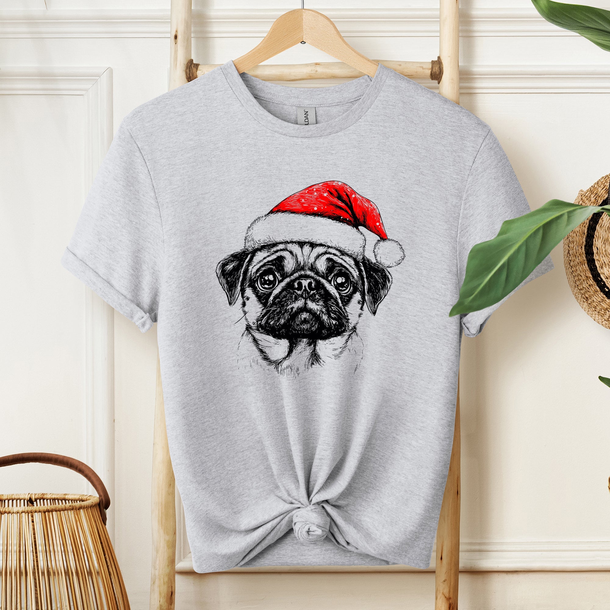 Pug Santa Christmas Dog Lover Pet Holiday Cheer Festive Paws Edition Comfort Colors Tee