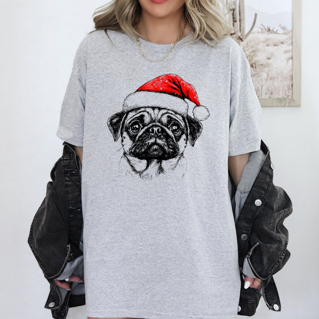 Pug Santa Christmas Dog Lover Pet Holiday Cheer Festive Paws Edition Comfort Colors Tee
