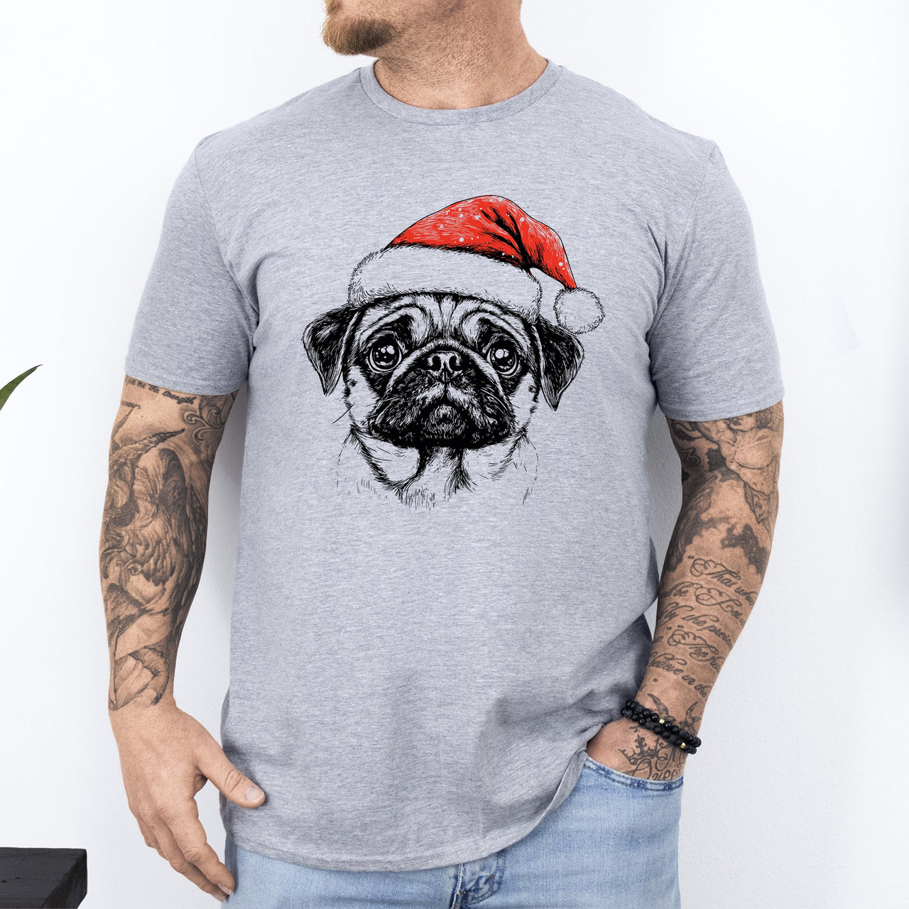 Pug Santa Christmas Dog Lover Pet Holiday Cheer Festive Paws Edition Comfort Colors Tee