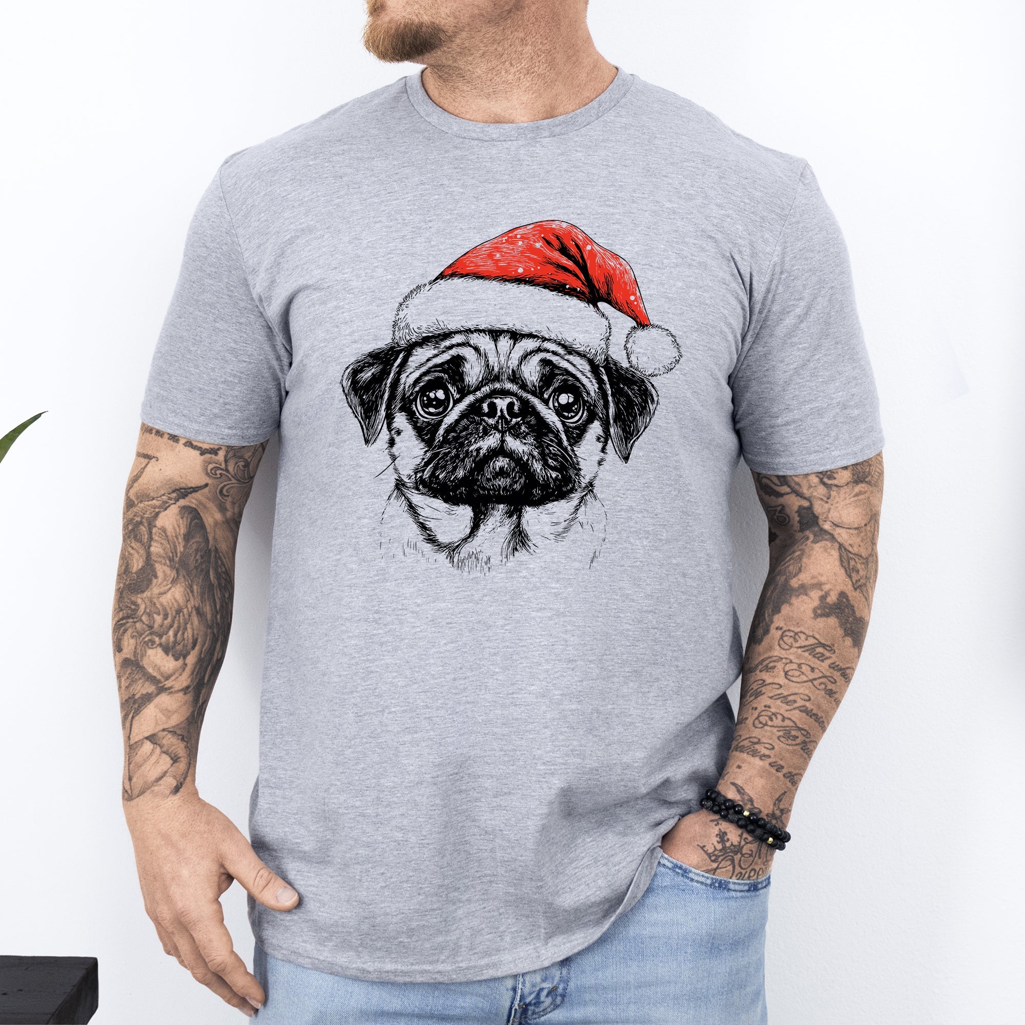 Pug Santa Christmas Dog Lover Pet Holiday Cheer Festive Paws Edition Comfort Colors Tee