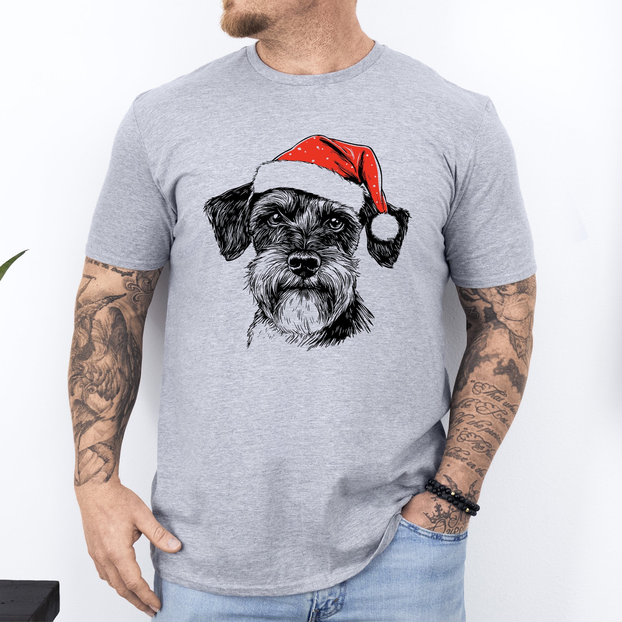 Schnauzer Santa Claus Christmas Dog Lover Pet Owner Holiday Cheer Comfort Colors Tee