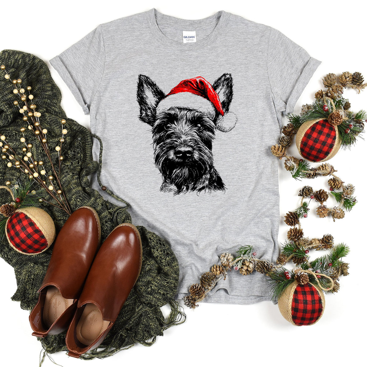 Scottish Terrier Santa Scotty Dog Christmas Dog Lover Print Edition Comfort Colors Tee