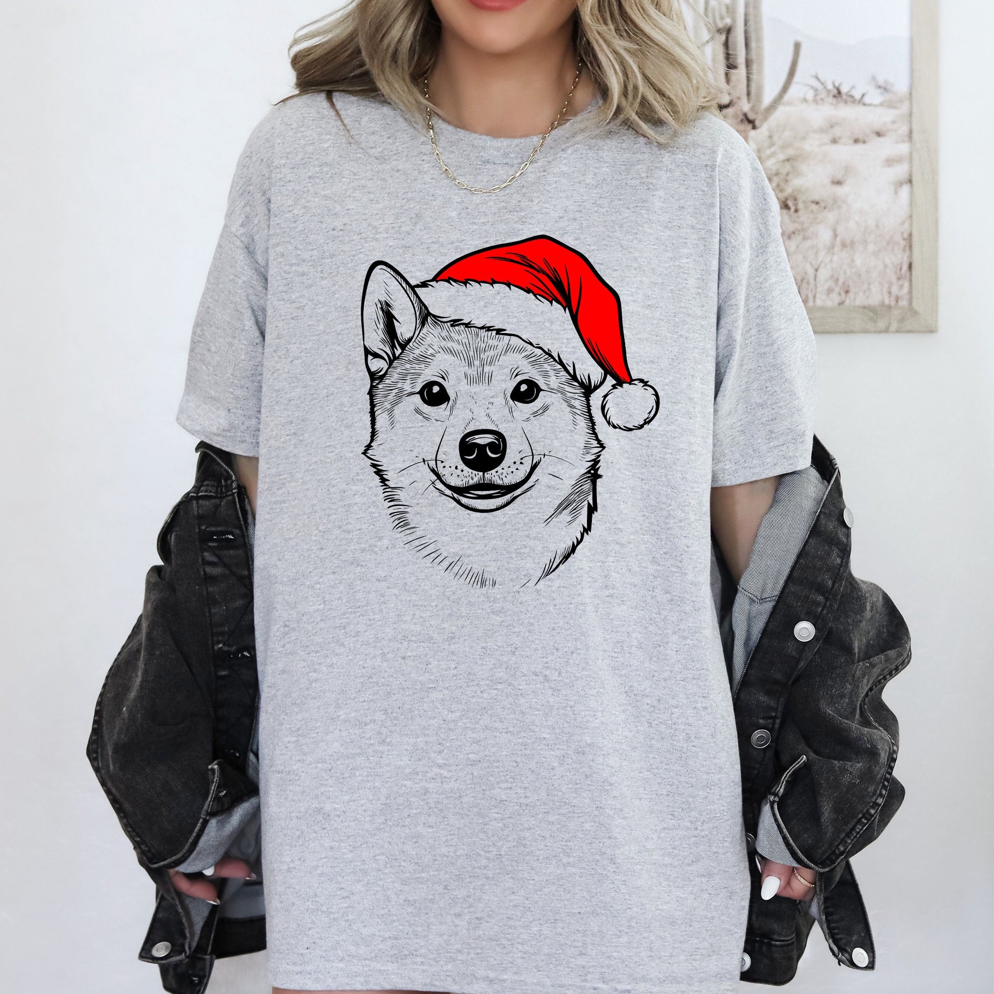Shiba Inu Santa Claus Christmas Dog Lover Pet Portrait Festive Edition Comfort Colors Tee