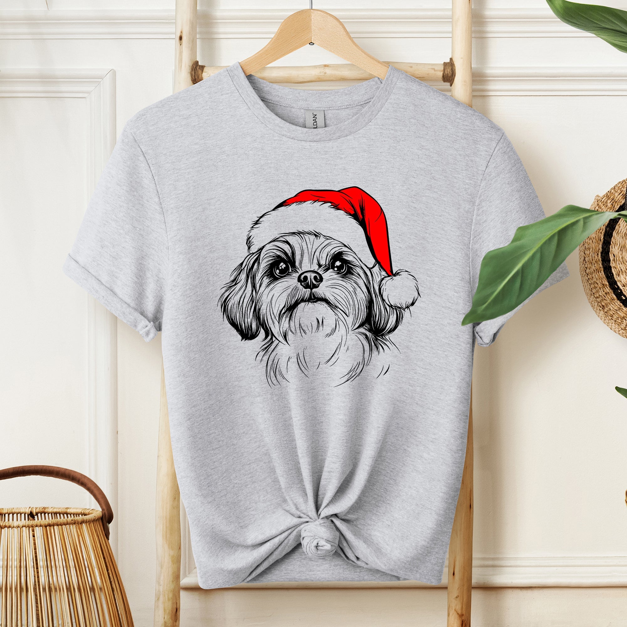 Shih Tzu Santa Dog Christmas Lover Festive Holiday Pet Theme Edition Comfort Colors Tee