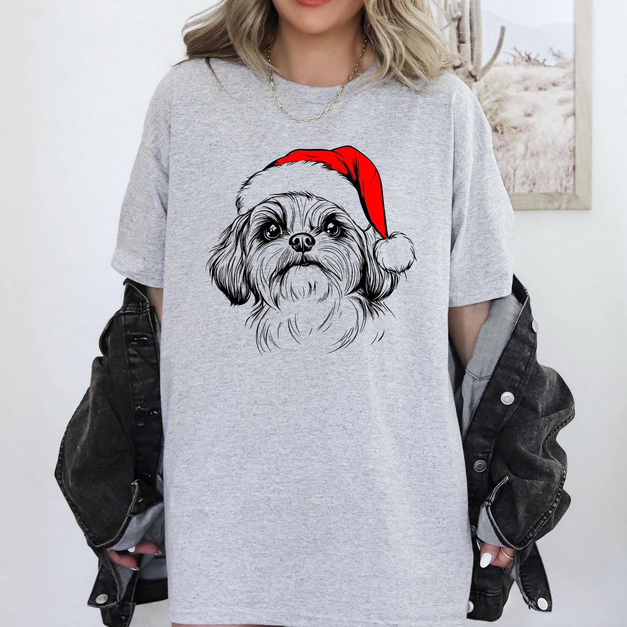 Shih Tzu Santa Dog Christmas Lover Festive Holiday Pet Theme Edition Comfort Colors Tee