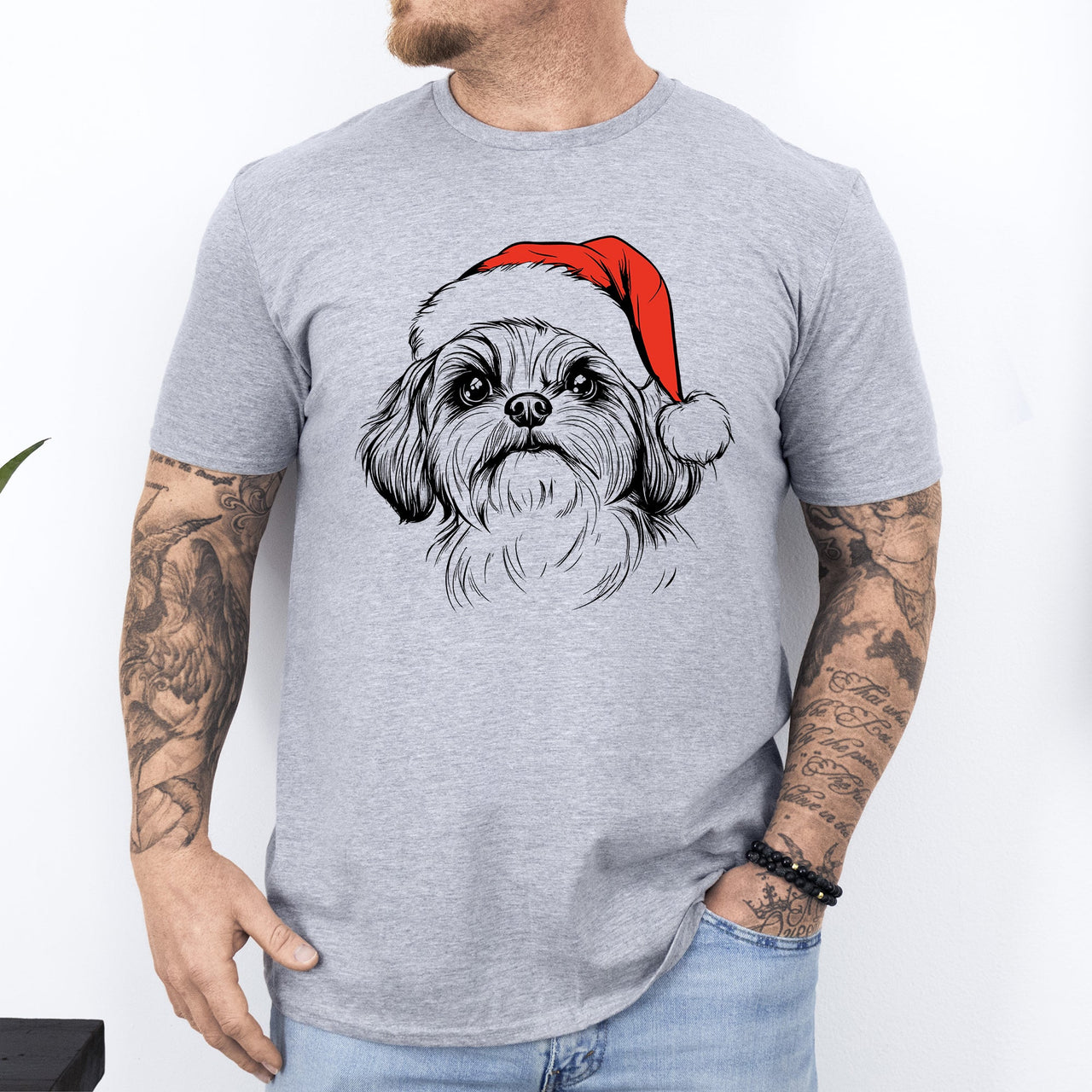 Shih Tzu Santa Dog Christmas Lover Festive Holiday Pet Theme Edition Comfort Colors Tee