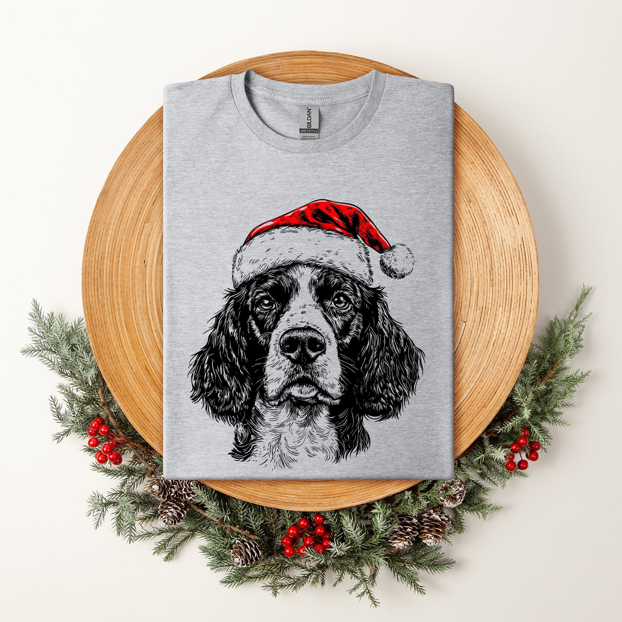 Springer Spaniel Santa Christmas Dog Lover Pet Illustration Limited Edition Comfort Colors Tee