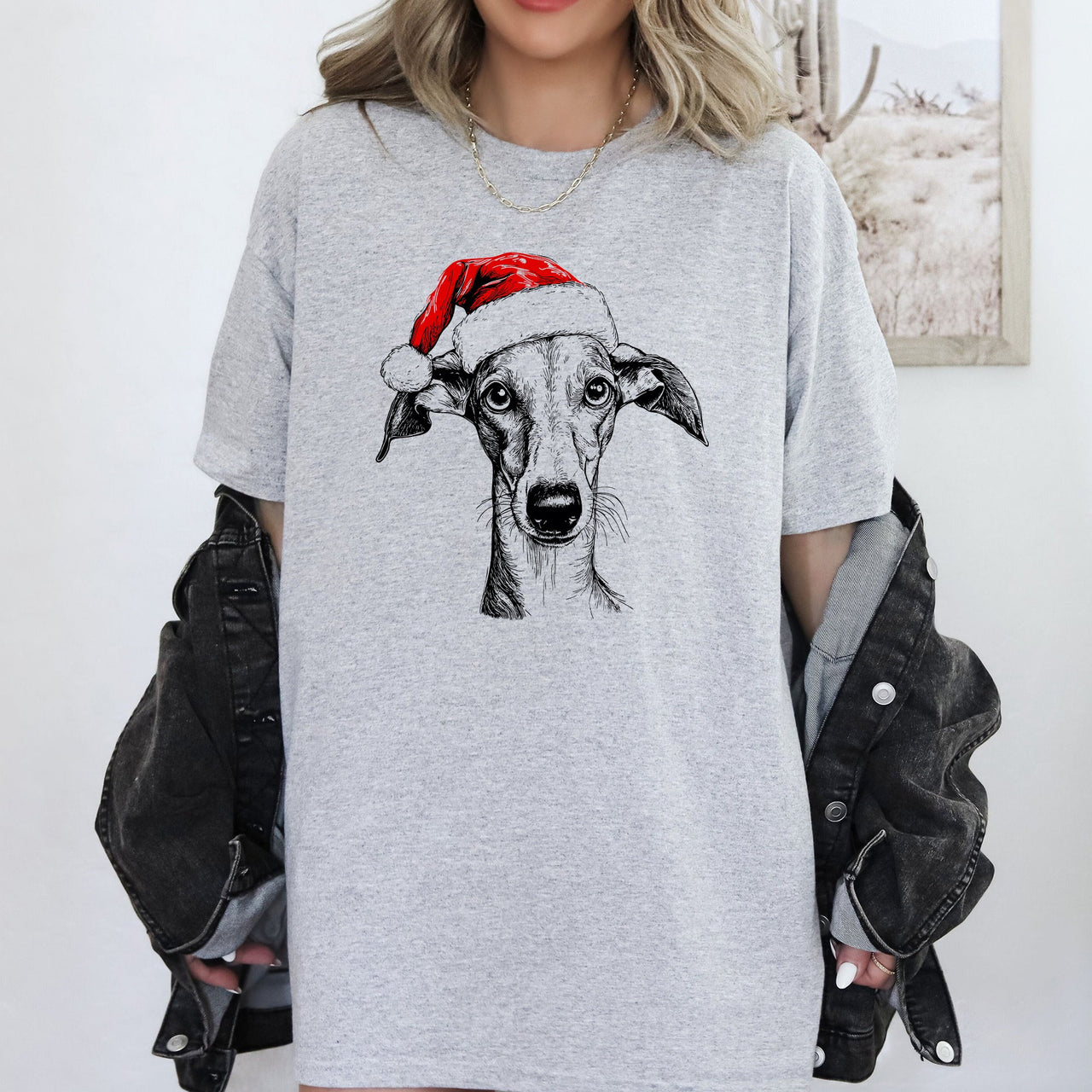 Whippet Santa Christmas Dog Lover Festive Portrait Keepsake Edition Comfort Colors Tee
