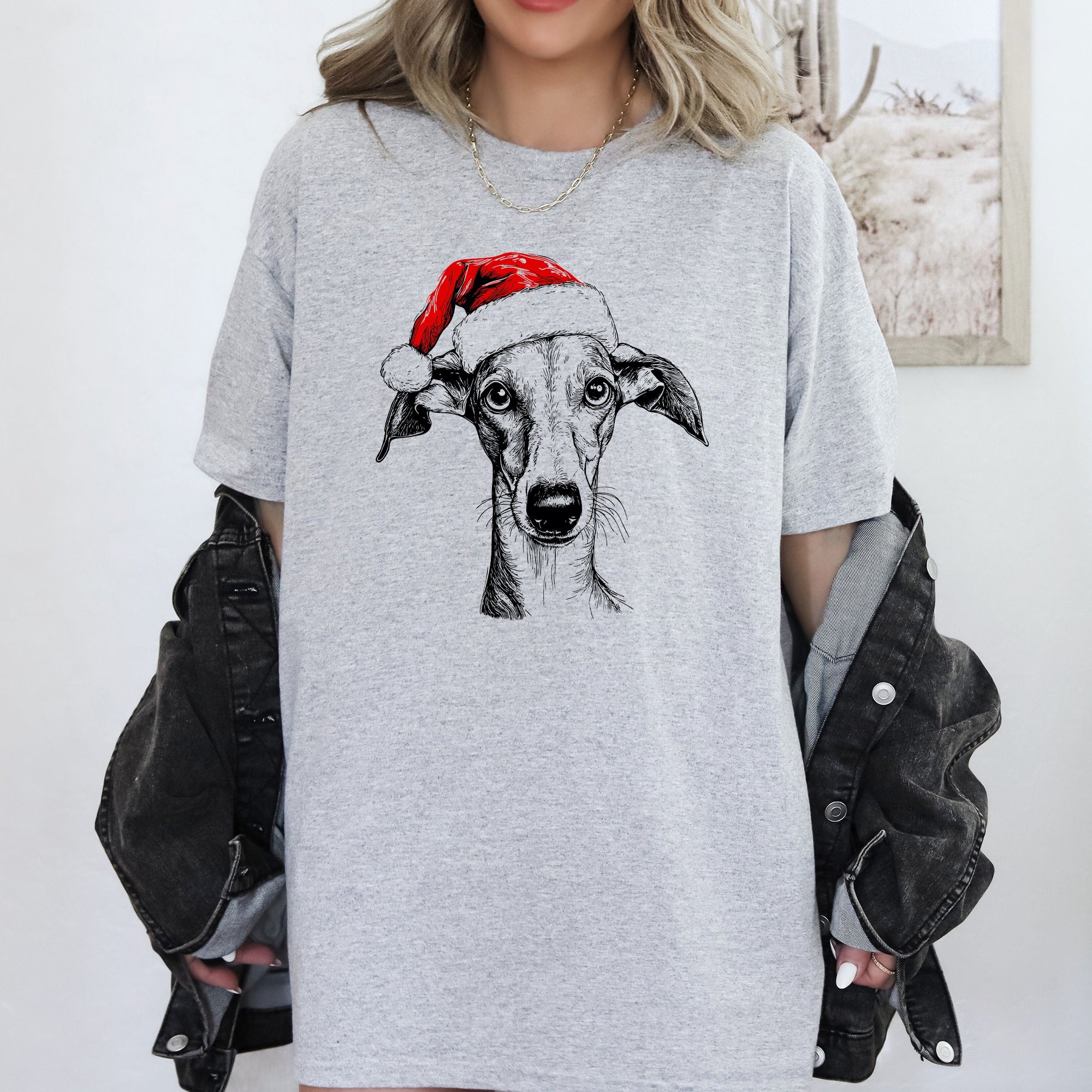 Whippet Santa Christmas Dog Lover Festive Portrait Keepsake Edition Comfort Colors Tee