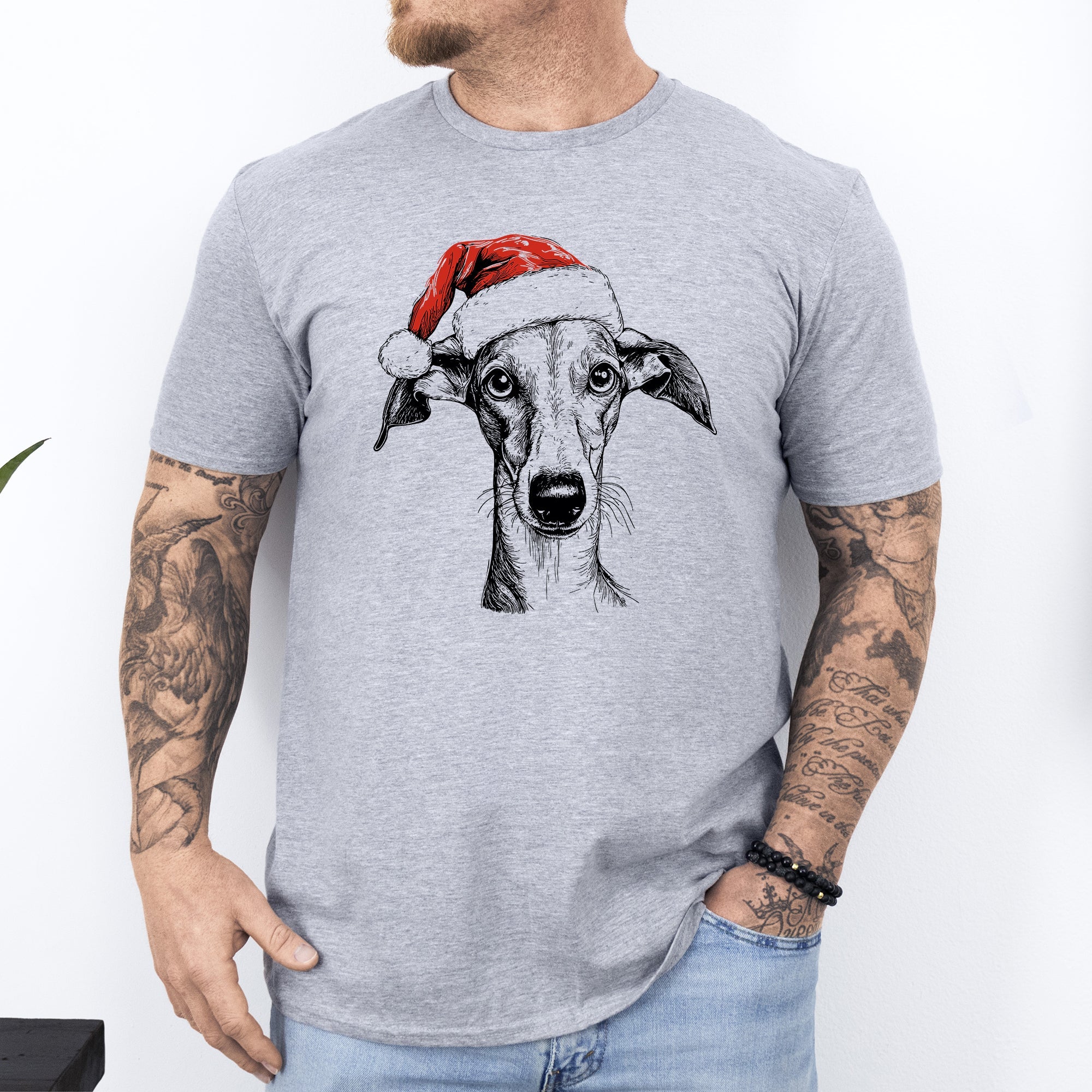 Whippet Santa Christmas Dog Lover Festive Portrait Keepsake Edition Comfort Colors Tee