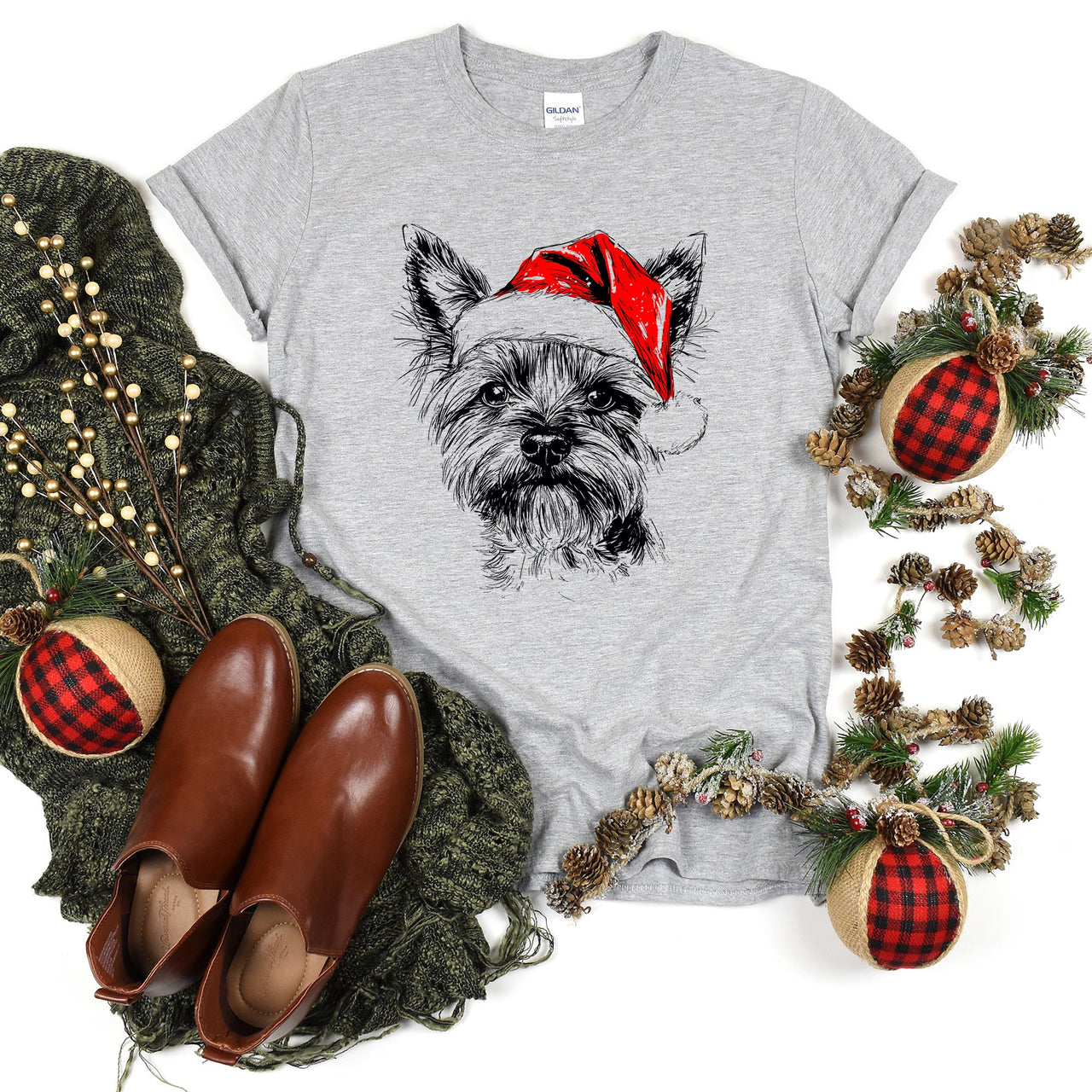 Yorkie Santa Claus Yorkshire Terrier Christmas Dog Lover Holiday Edition Comfort Colors Tee