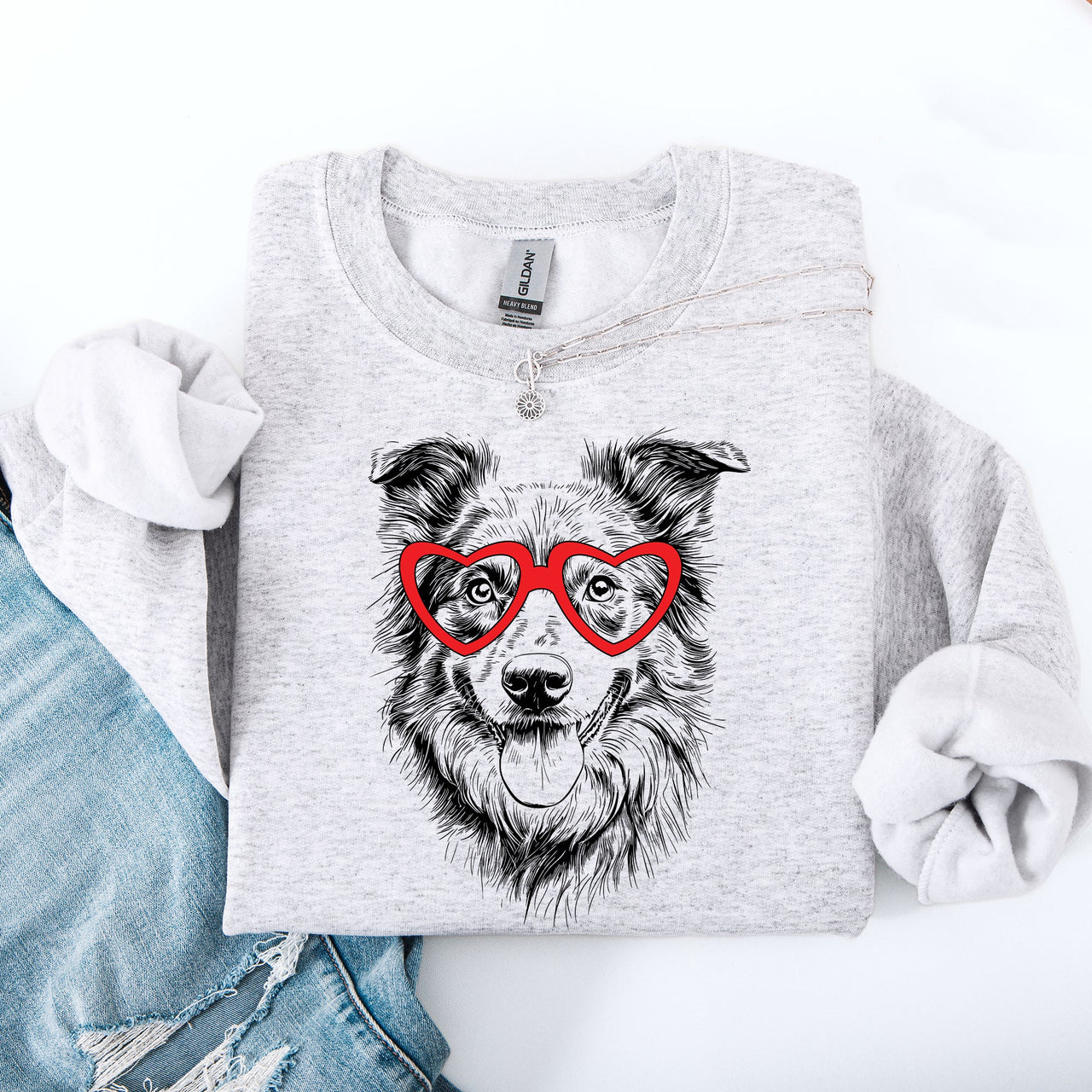 Australian Shepherd Lover Valentine's Day Design Featuring Heartfelt Breed Portrait Sweatshirt
