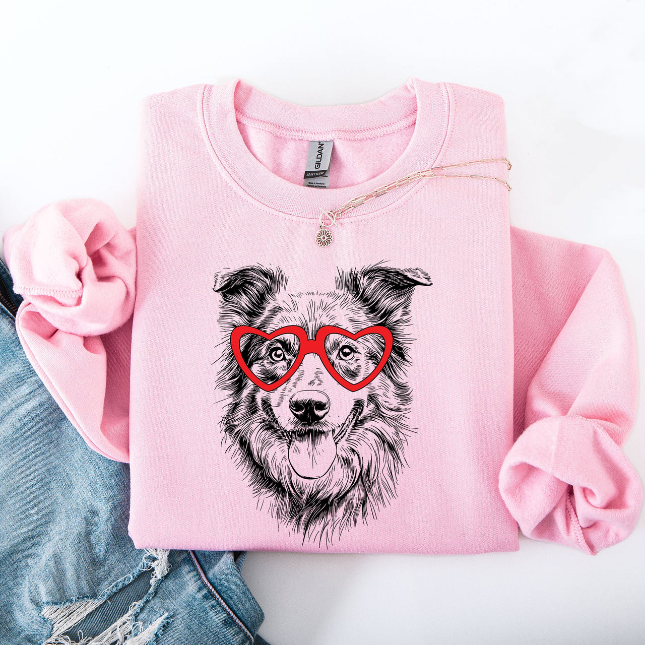 Australian Shepherd Lover Valentine's Day Design Featuring Heartfelt Breed Portrait Sweatshirt