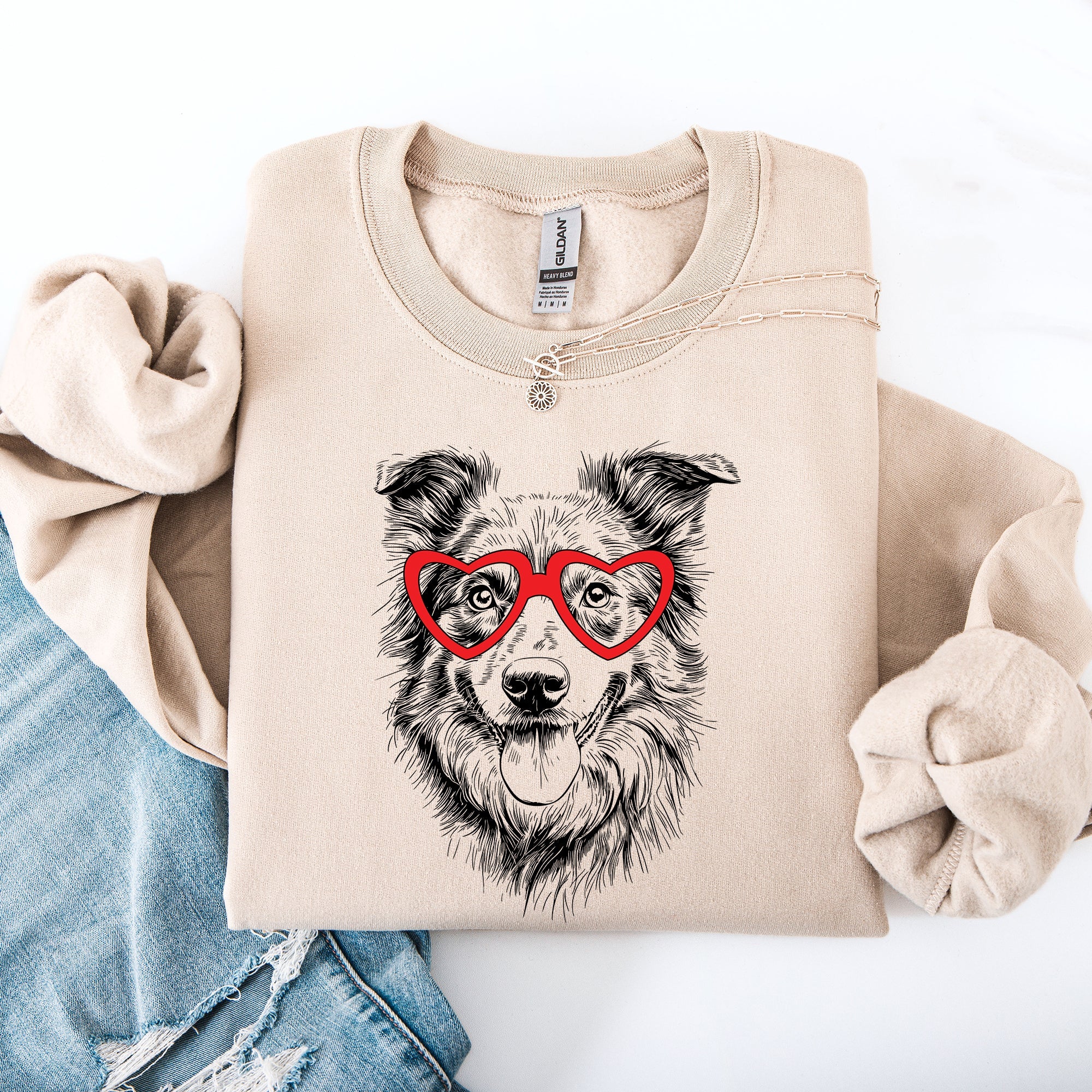 Australian Shepherd Lover Valentine's Day Design Featuring Heartfelt Breed Portrait Sweatshirt
