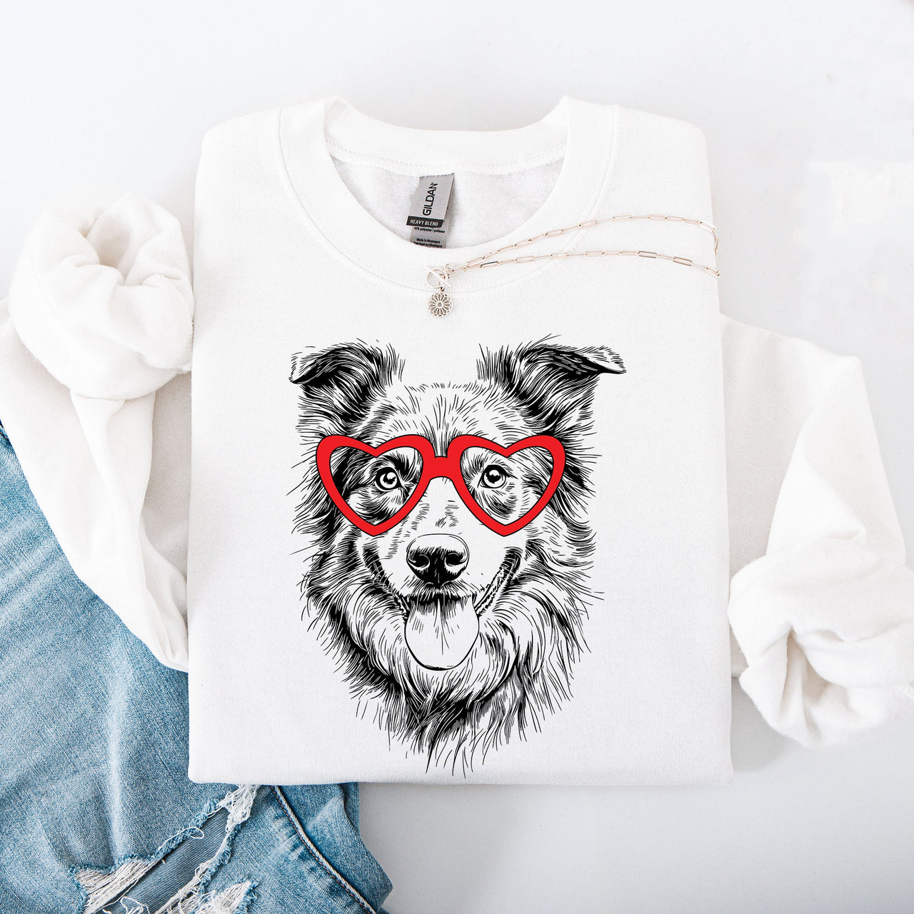 Australian Shepherd Lover Valentine's Day Design Featuring Heartfelt Breed Portrait Sweatshirt