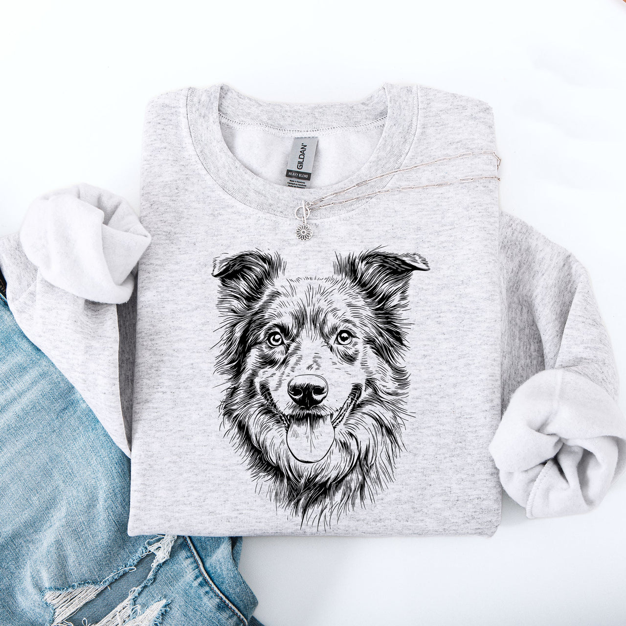 Australian Shepherd Silhouette Graphic Portrait For Dog Lovers Sweatshirt