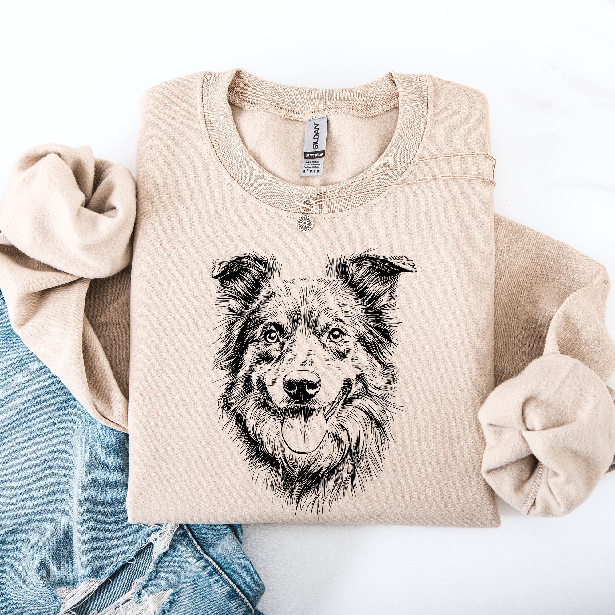 Australian Shepherd Silhouette Graphic Portrait For Dog Lovers Sweatshirt