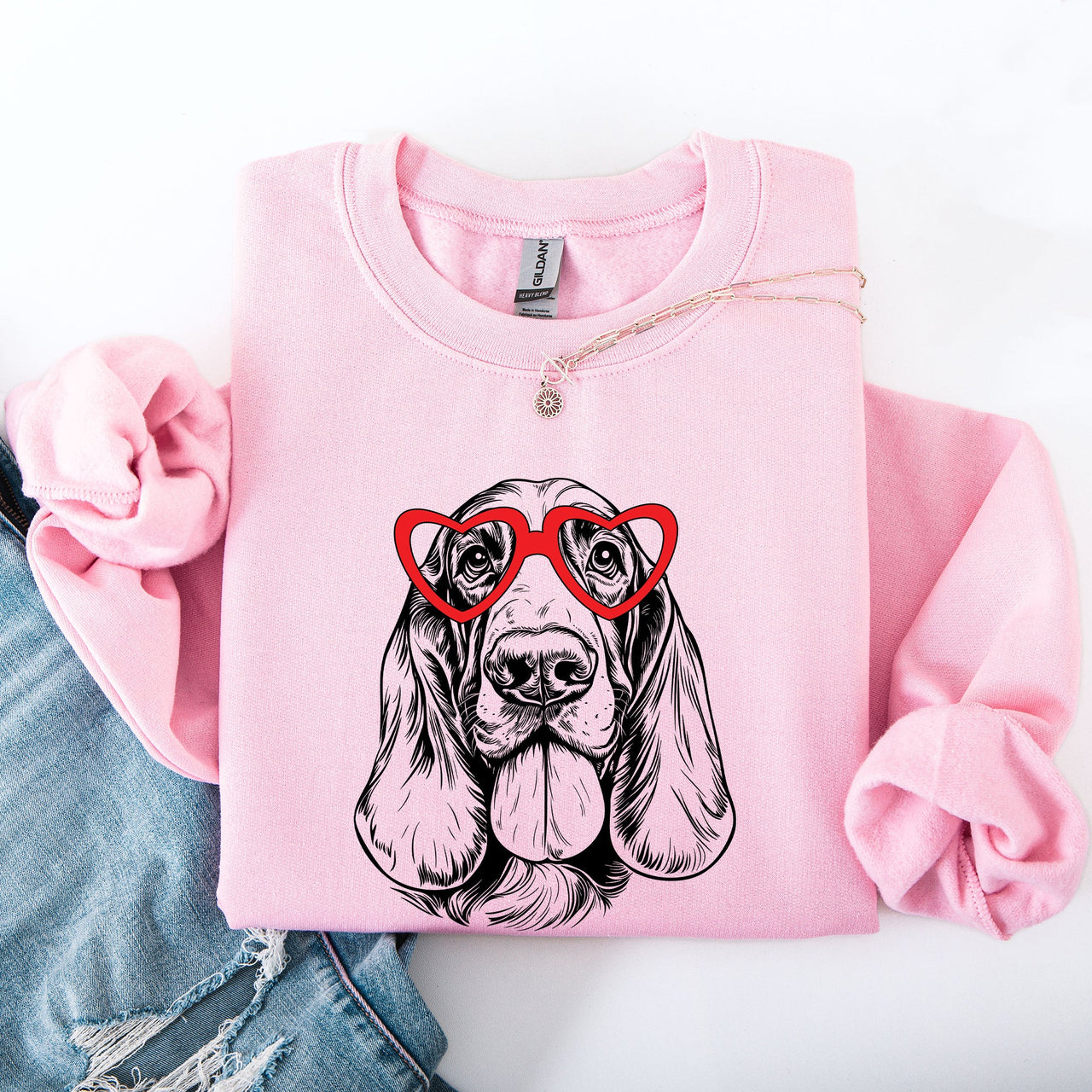 Basset Hound Valentine's Day Dog Breed Lover Edition Premium Cozy Fleece Sweatshirt