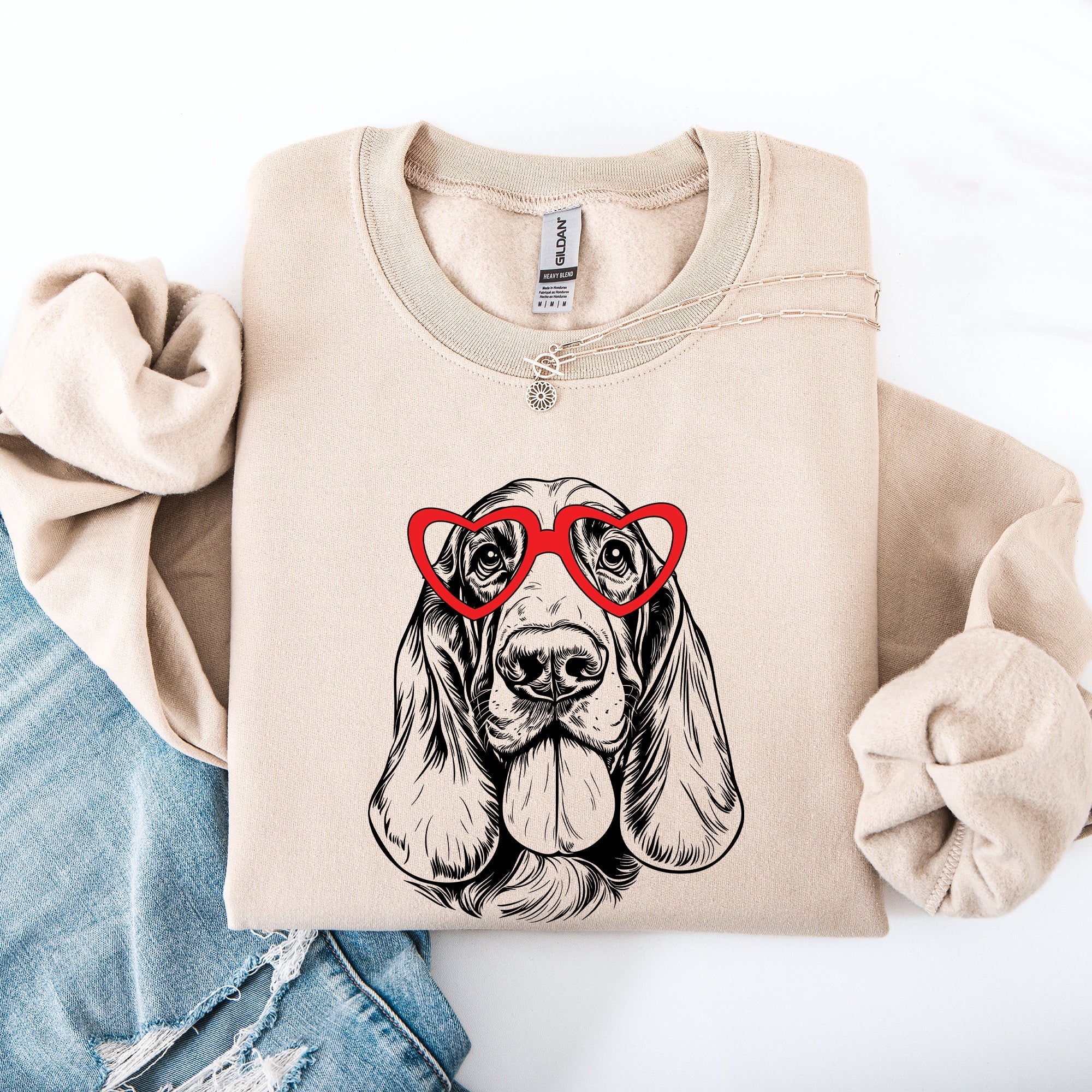 Basset Hound Valentine's Day Dog Breed Lover Edition Premium Cozy Fleece Sweatshirt