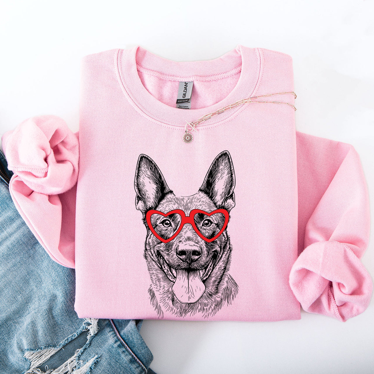 Belgian Malinois Valentine's Heart Portrait With Paw Print Collar Illustration For Pet Lovers Sweatshirt