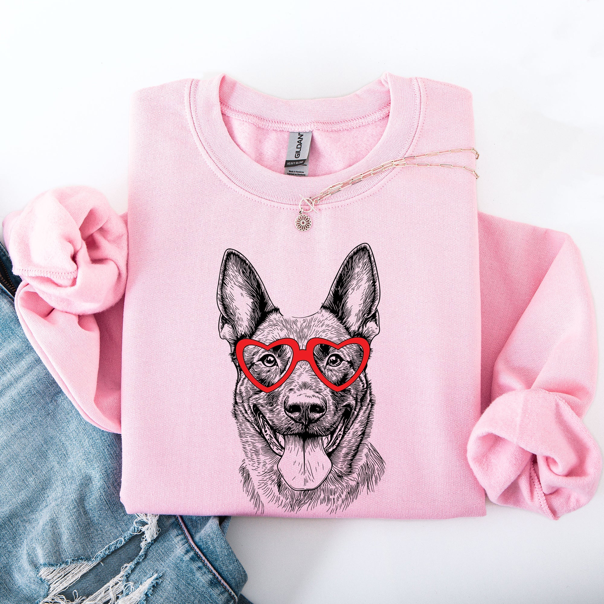 Belgian Malinois Valentine's Heart Portrait With Paw Print Collar Illustration For Pet Lovers Sweatshirt