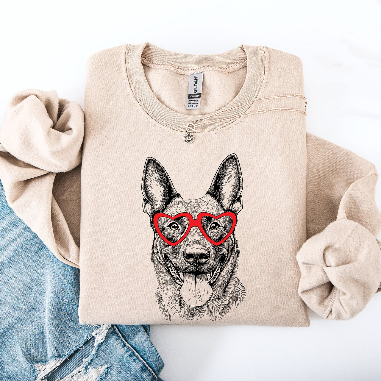 Belgian Malinois Valentine's Heart Portrait With Paw Print Collar Illustration For Pet Lovers Sweatshirt