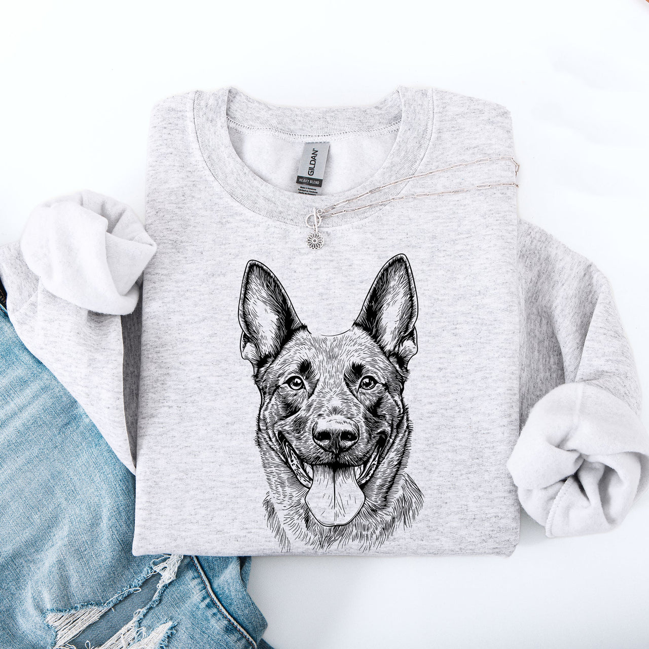 Belgian Malinois Dog Breed Portrait With Silhouette And Paw Print Accents Sweatshirt