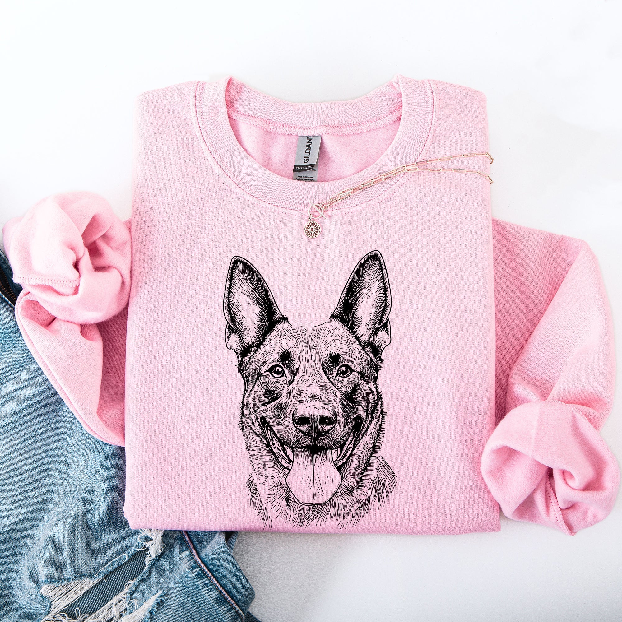 Belgian Malinois Dog Breed Portrait With Silhouette And Paw Print Accents Sweatshirt