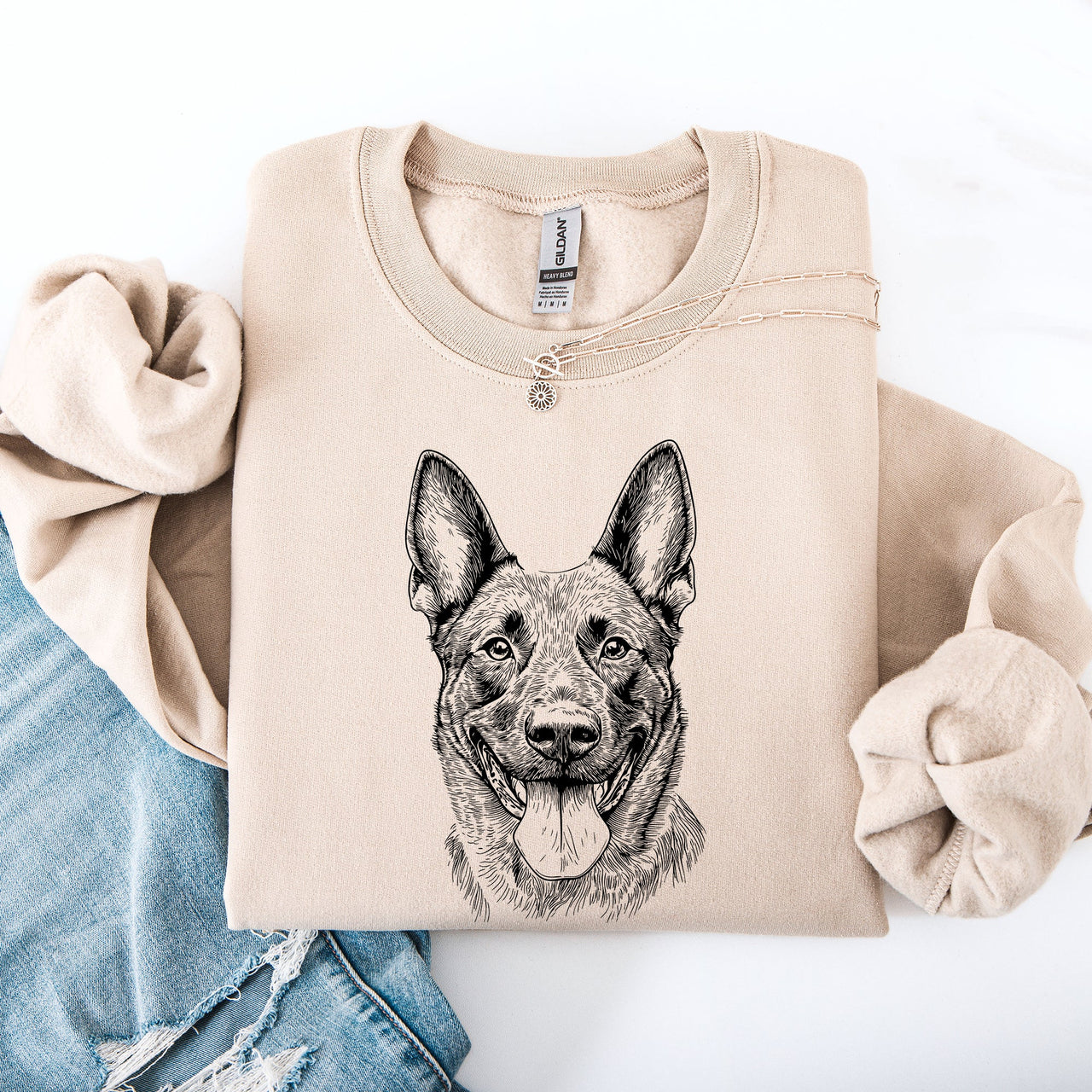 Belgian Malinois Dog Breed Portrait With Silhouette And Paw Print Accents Sweatshirt