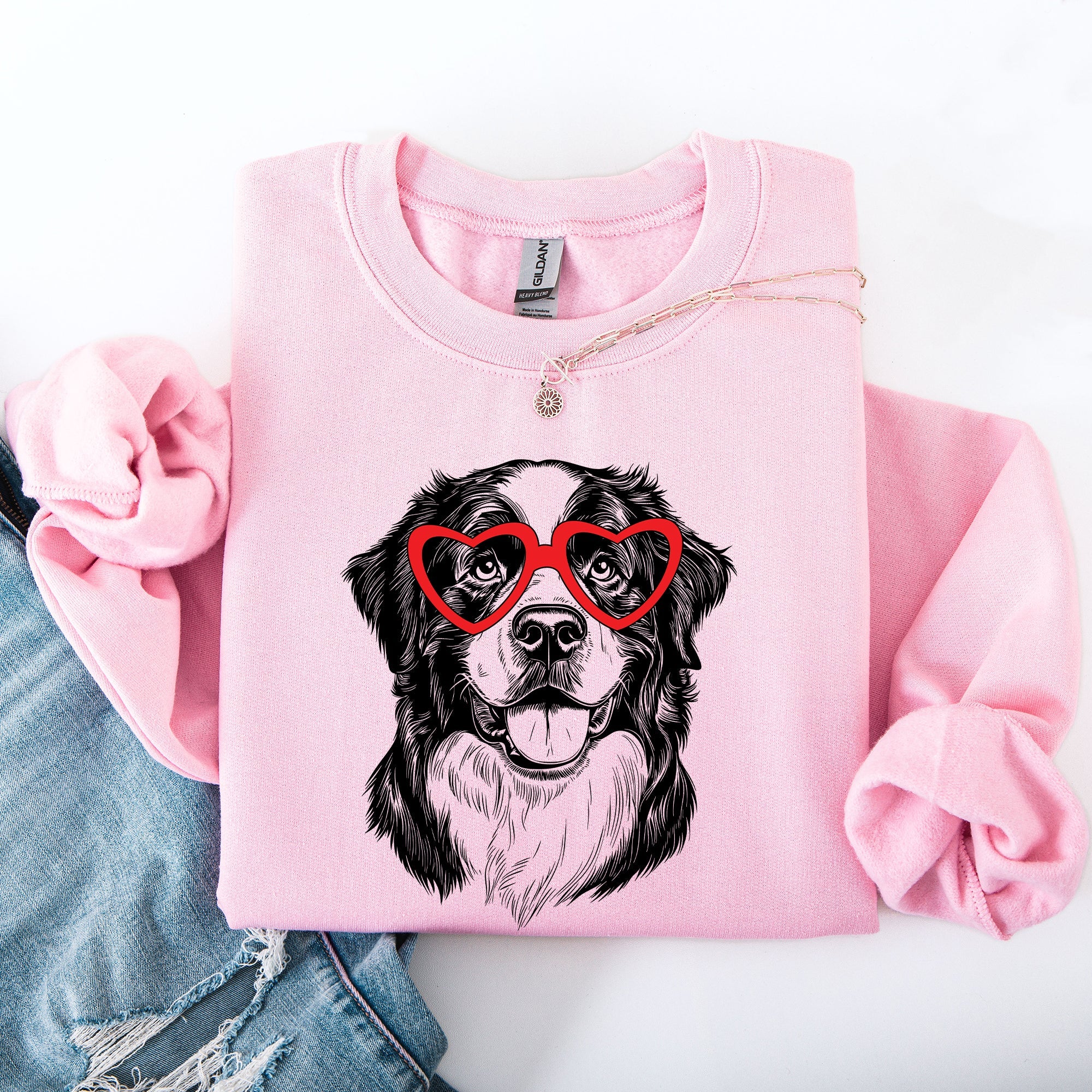 Bernese Mountain Dog Portrait With Heartbeat Line Valentine Edition For Dog Lovers Sweatshirt