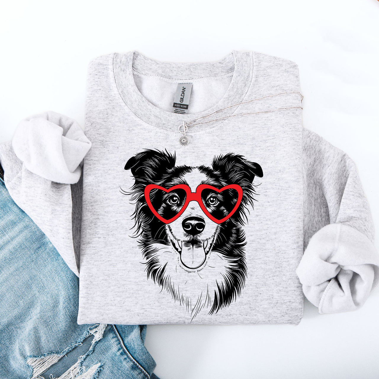 Border Collie Valentine's Heartfelt Portrait For Dog Lovers And Pet Parents Everywhere Sweatshirt