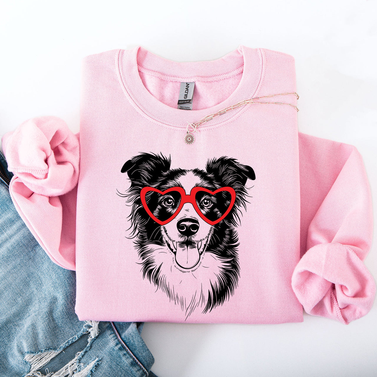 Border Collie Valentine's Heartfelt Portrait For Dog Lovers And Pet Parents Everywhere Sweatshirt