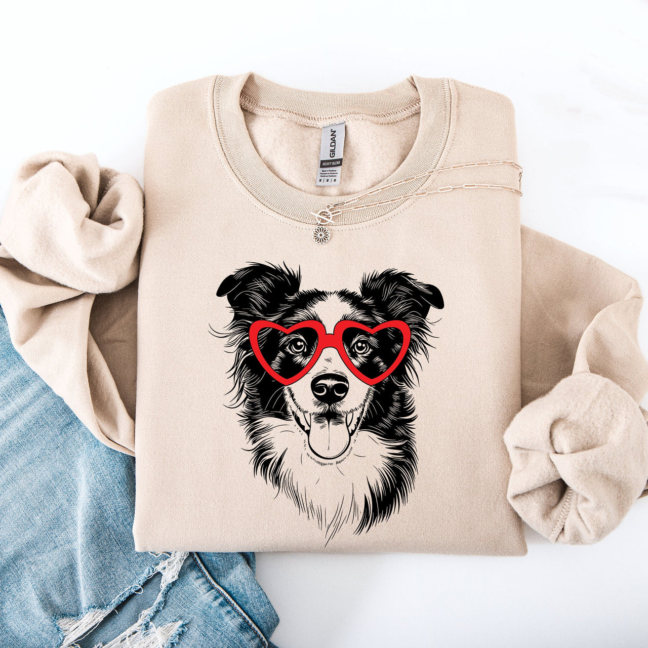 Border Collie Valentine's Heartfelt Portrait For Dog Lovers And Pet Parents Everywhere Sweatshirt