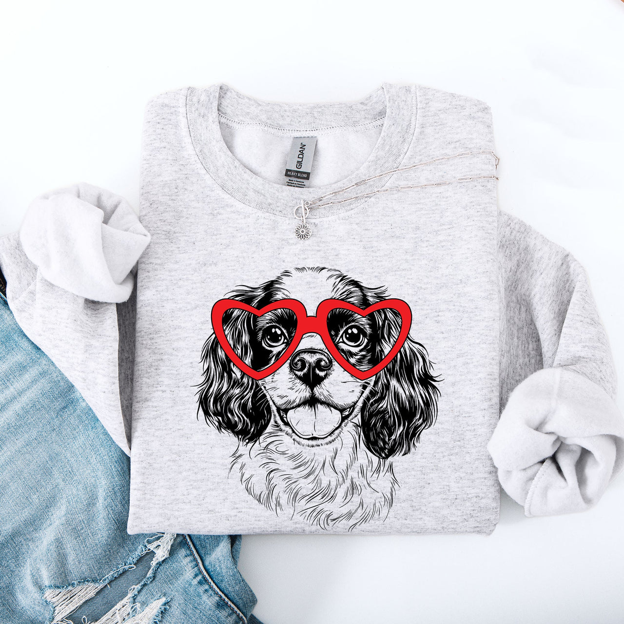 Cavalier King Charles Valentine's Dog Breed Lover Heart Design Cozy For Dog Lovers Sweatshirt
