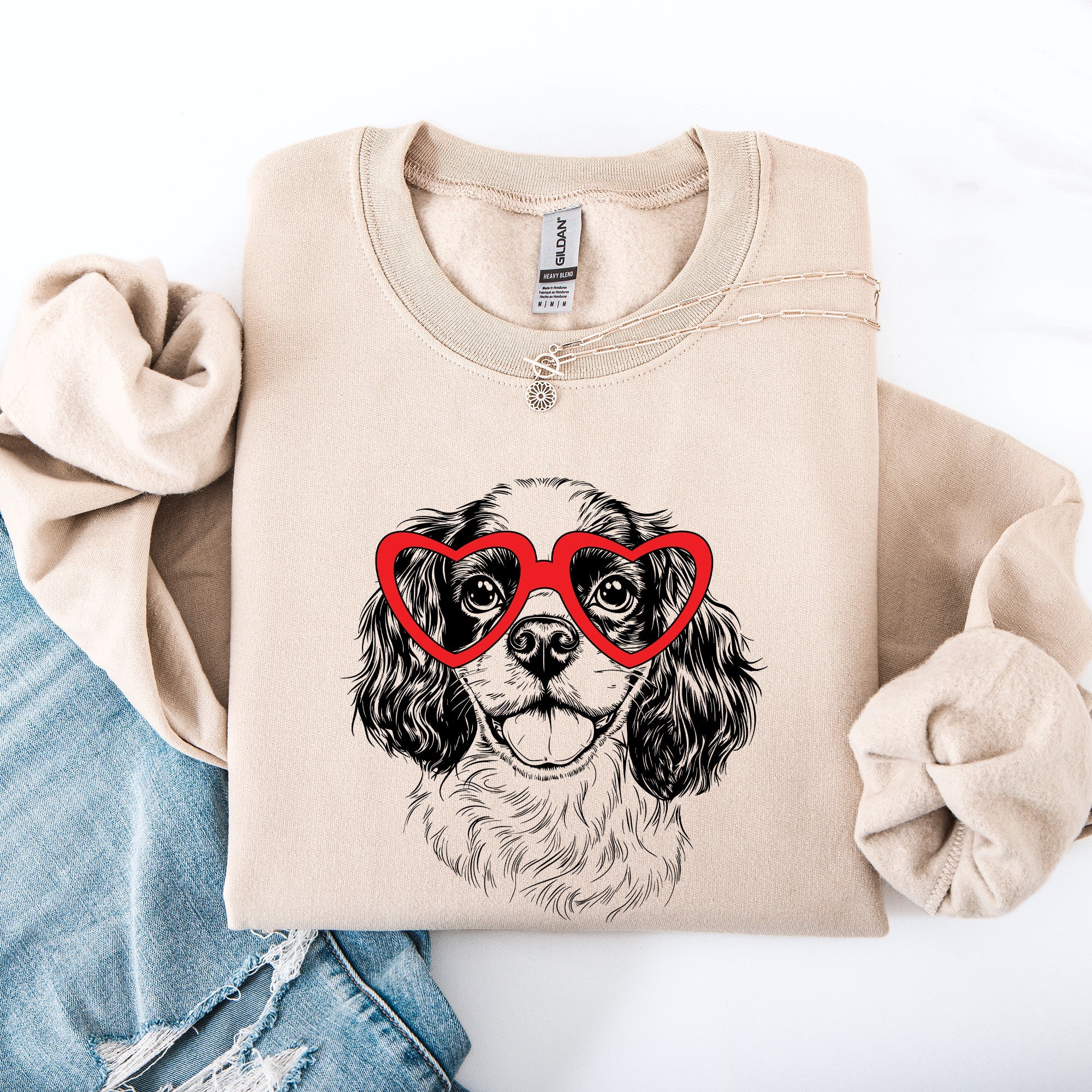 Cavalier King Charles Valentine's Dog Breed Lover Heart Design Cozy For Dog Lovers Sweatshirt
