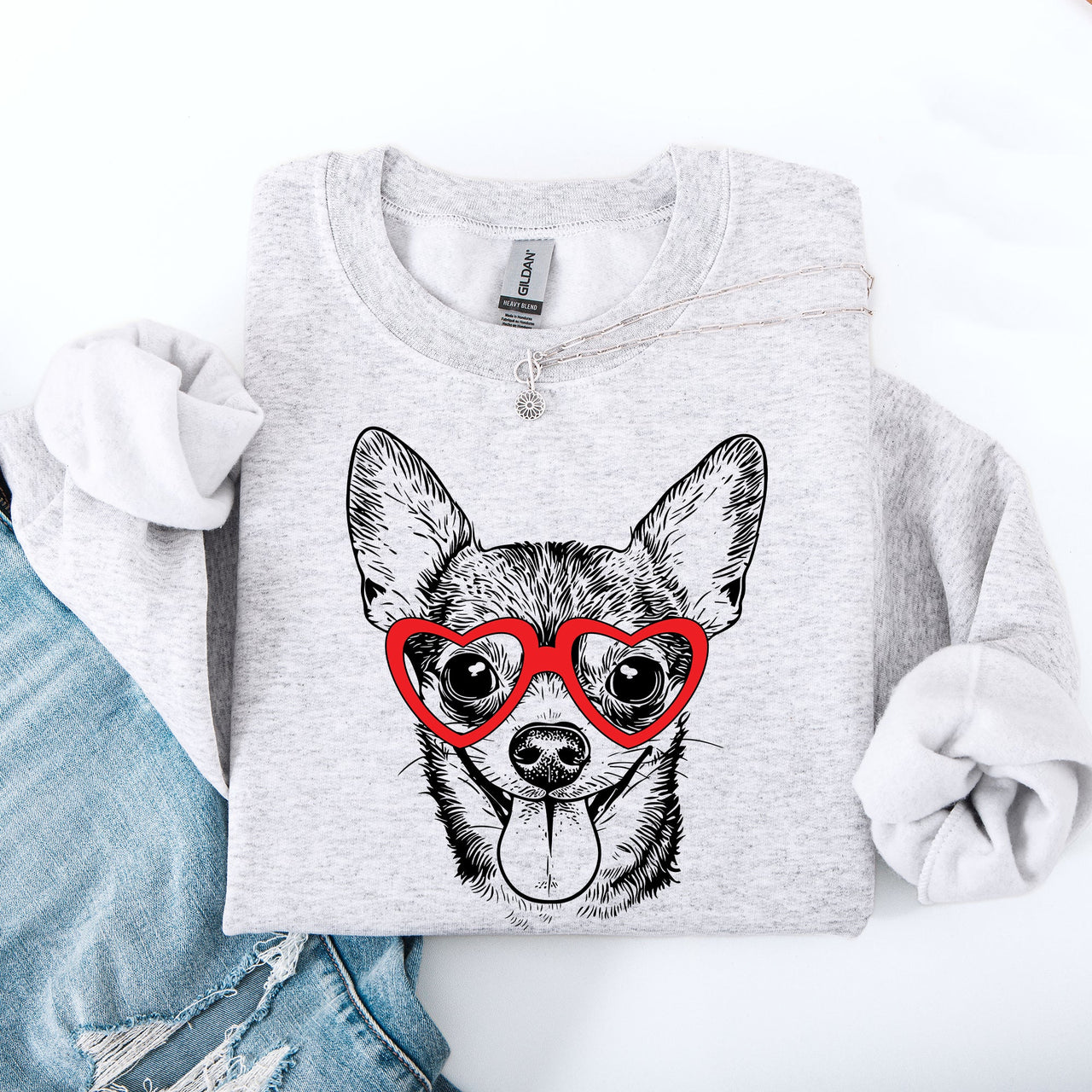 Chihuahua Valentine's Portrait And Paw Print Love Theme Forever Family Keepsake Sweatshirt