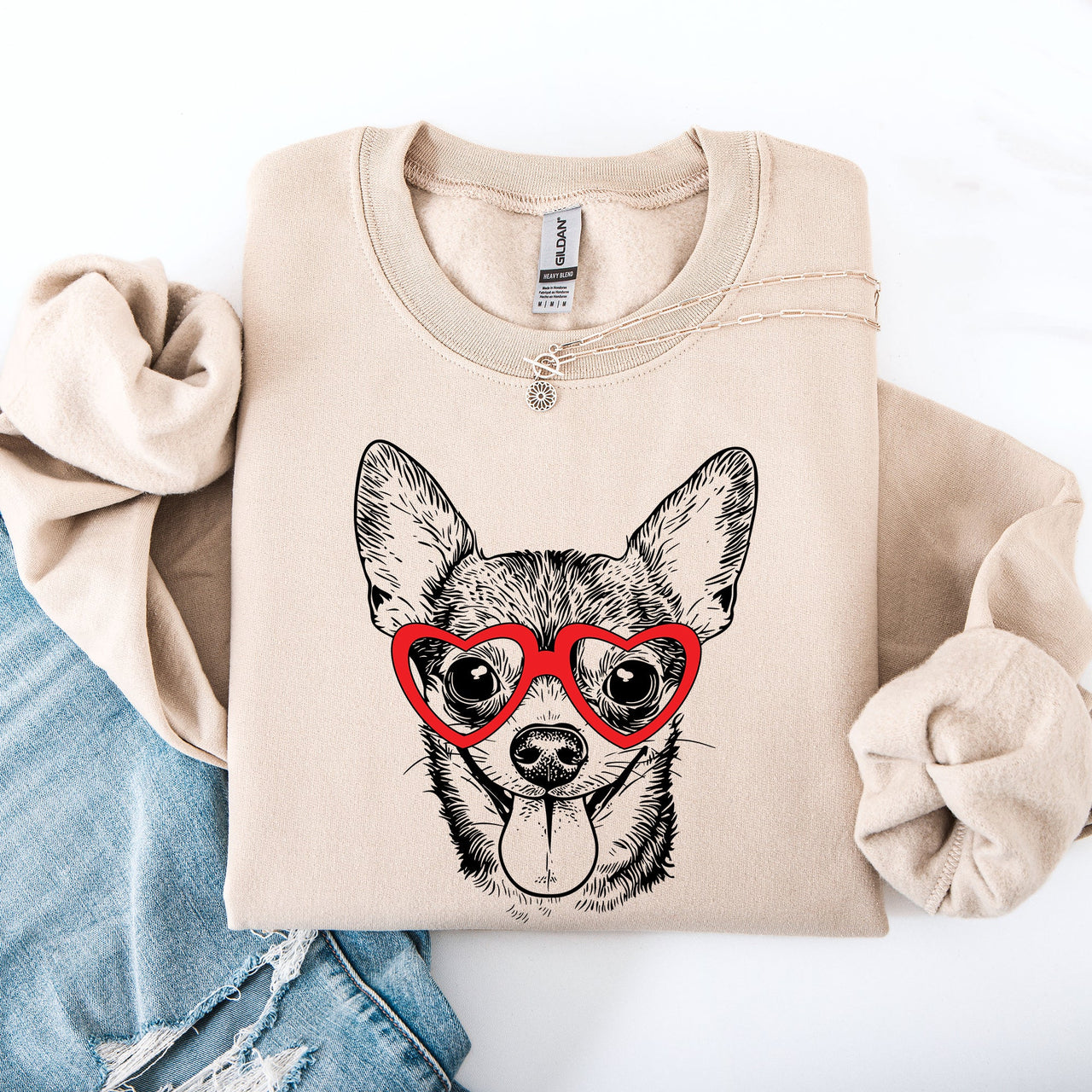 Chihuahua Valentine's Portrait And Paw Print Love Theme Forever Family Keepsake Sweatshirt