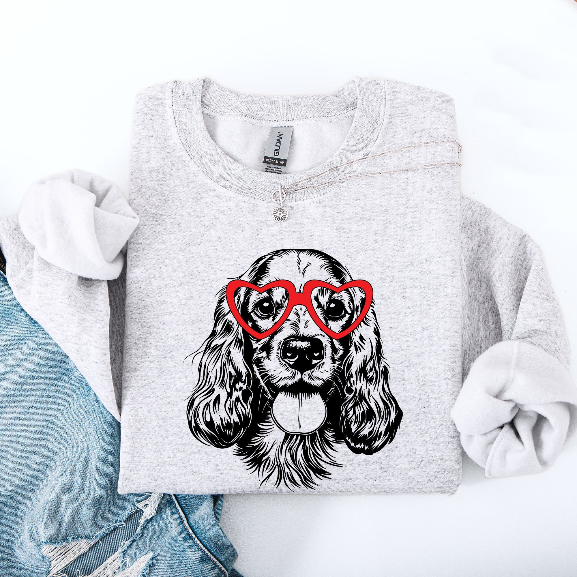 Cocker Spaniel Valentine Portrait With Heart Motifs For Loyal Dog Lovers And Pet Parents Sweatshirt