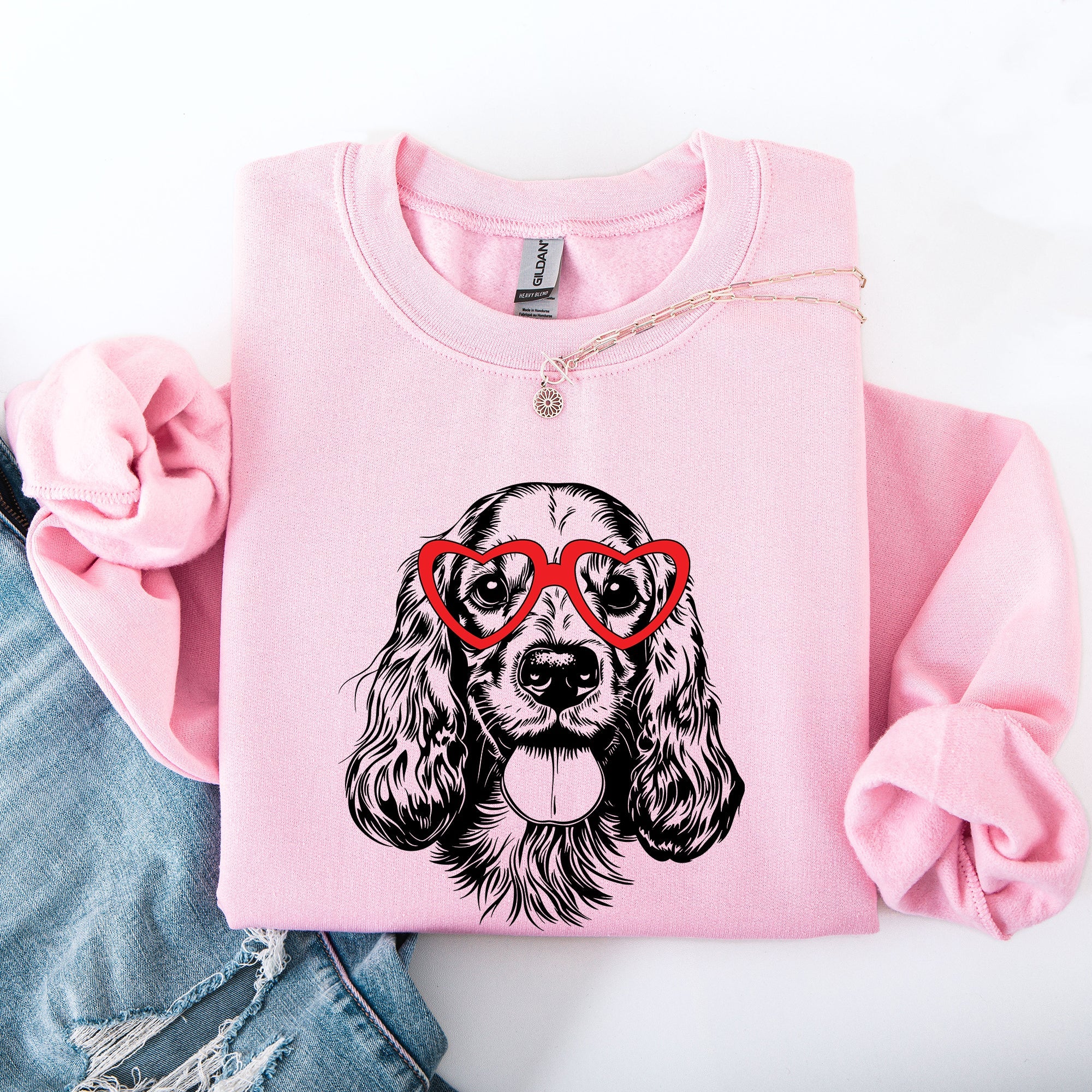 Cocker Spaniel Valentine Portrait With Heart Motifs For Loyal Dog Lovers And Pet Parents Sweatshirt