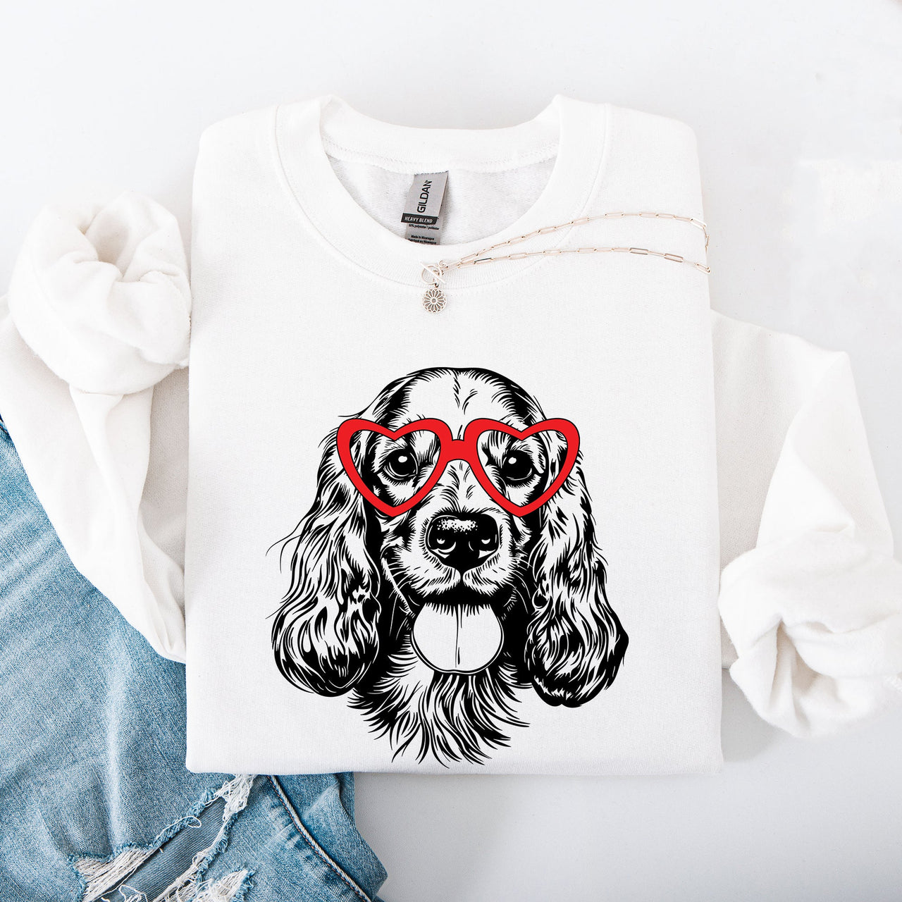 Cocker Spaniel Valentine Portrait With Heart Motifs For Loyal Dog Lovers And Pet Parents Sweatshirt