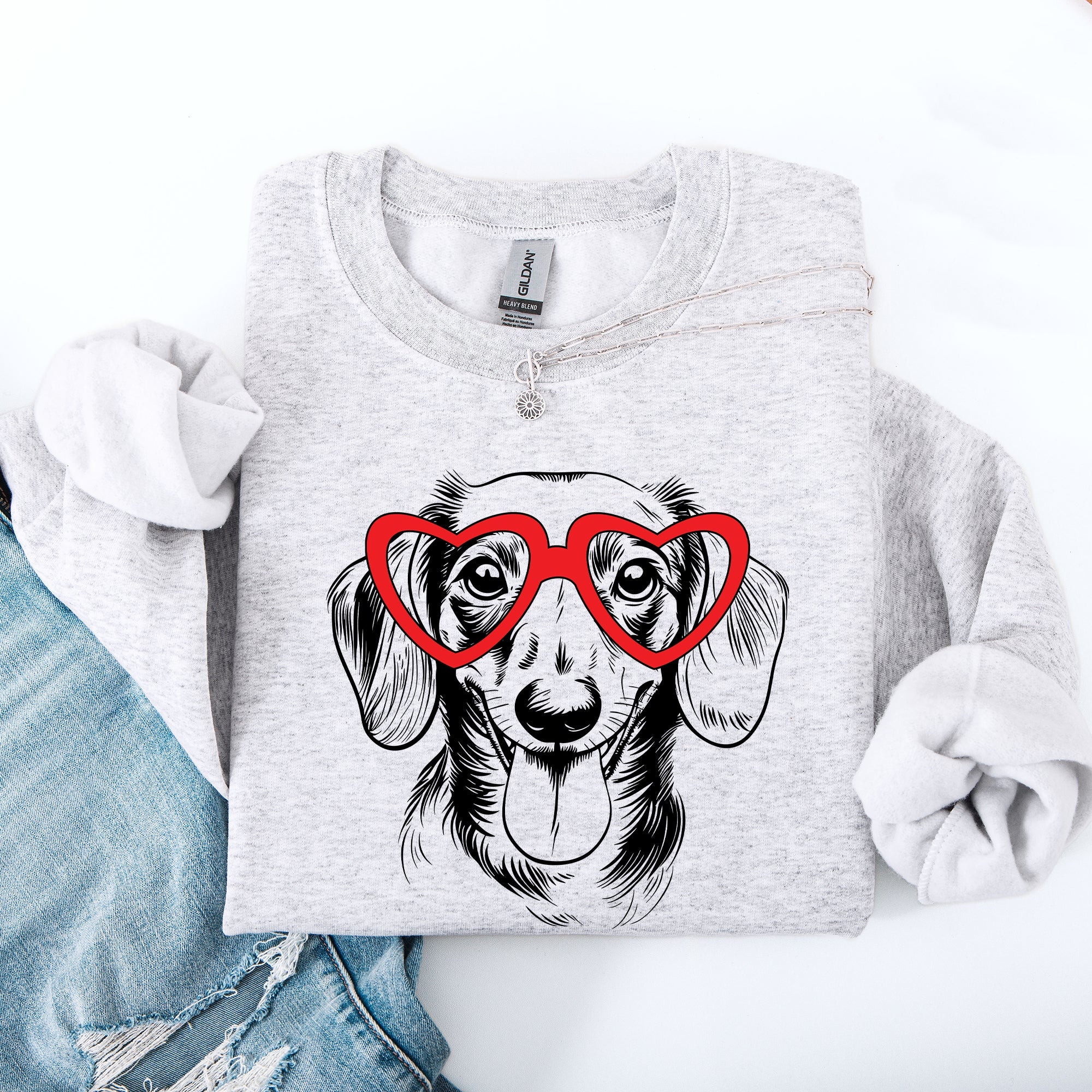 Dachshund Valentine's Day Celebration For Dog Lovers And Pet Parents With Lovable Long-Eared Pup Illustration Sweatshirt