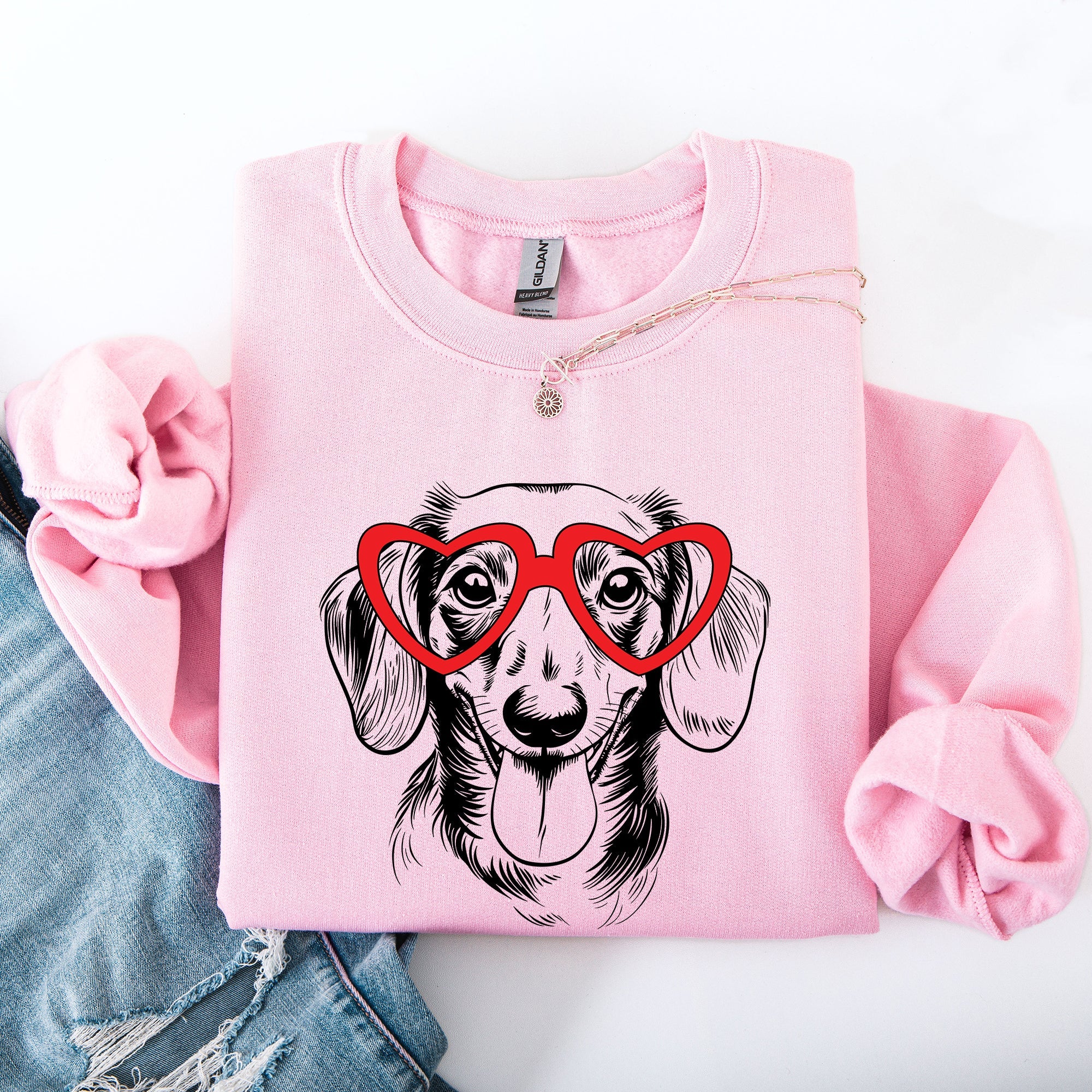 Dachshund Valentine's Day Celebration For Dog Lovers And Pet Parents With Lovable Long-Eared Pup Illustration Sweatshirt
